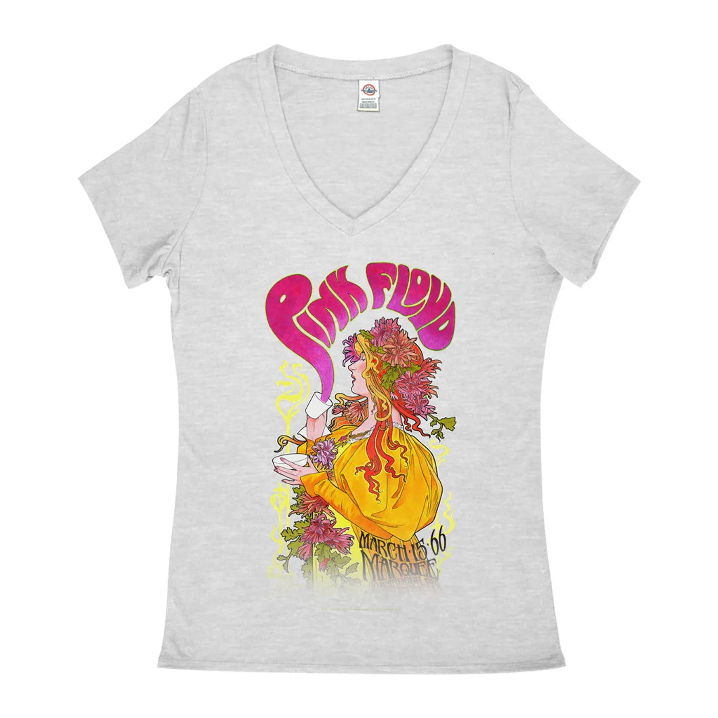 Pink Floyd Ladies' V-neck T-Shirt | Marquee London 1966 Promotion Image Pink Floyd Shirt