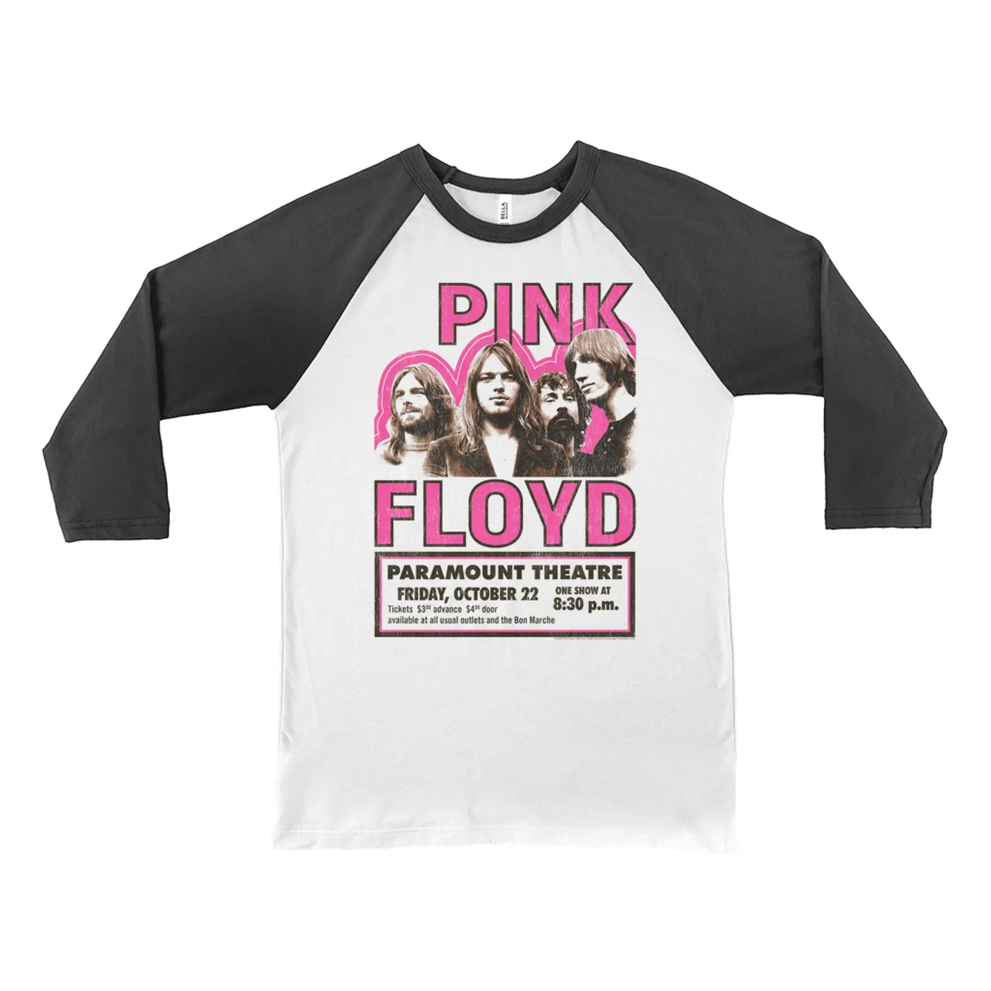 Pink Floyd 3/4 Sleeve Baseball Tee | Paramount Theater Concert Poster Image Pink Floyd Shirt