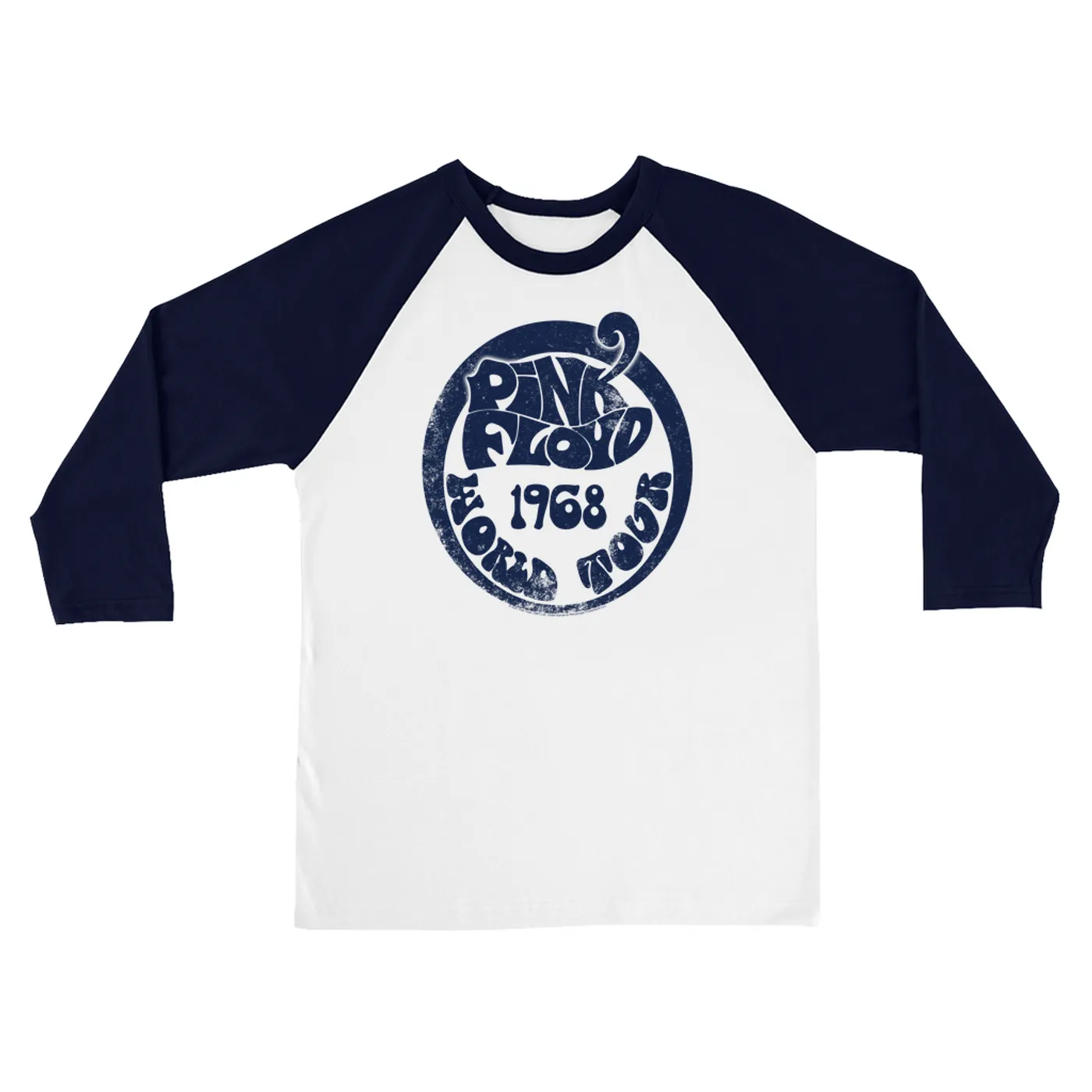 Pink Floyd 3/4 Sleeve Baseball Tee | Groovy 1968 World Tour Design Distressed Pink Floyd Shirt
