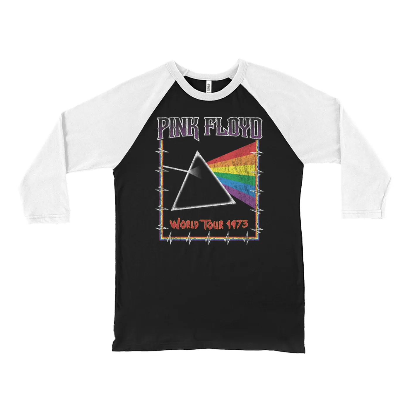 Pink Floyd 3/4 Sleeve Baseball Tee | World Tour 1980 Prism Design Distressed Pink Floyd Shirt (Merchbar Exclusive)