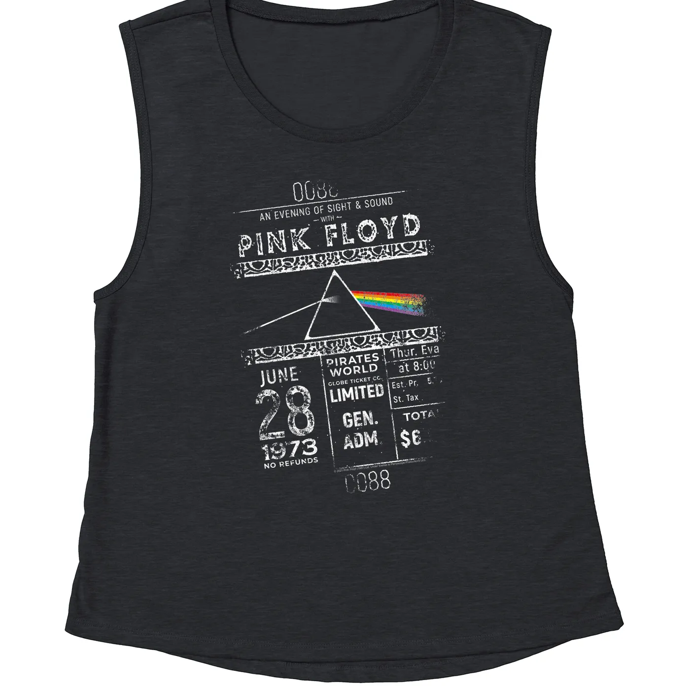 Pink Floyd Ladies' Muscle Tank Top | 1973 Ticket Stub Distressed Pink Floyd Shirt