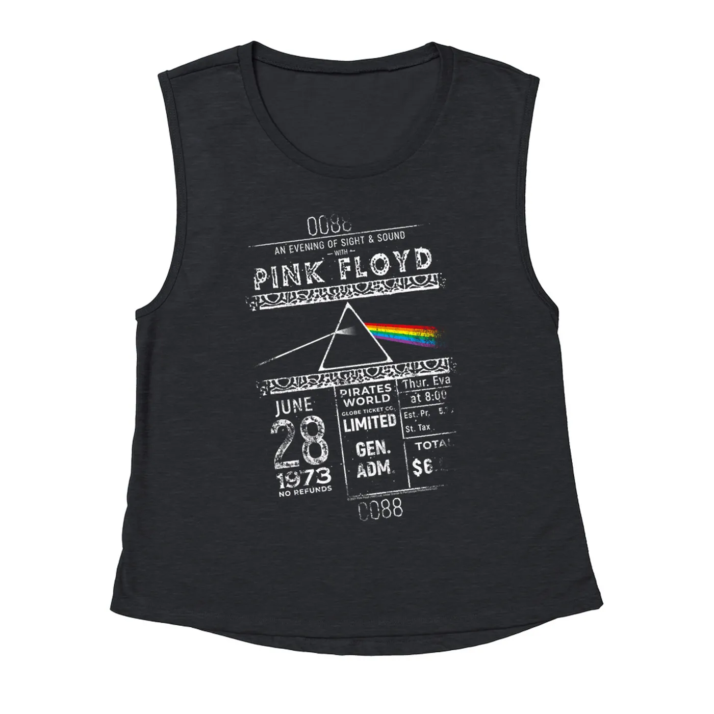 Pink Floyd Ladies' Muscle Tank Top | 1973 Ticket Stub Distressed Pink Floyd Shirt