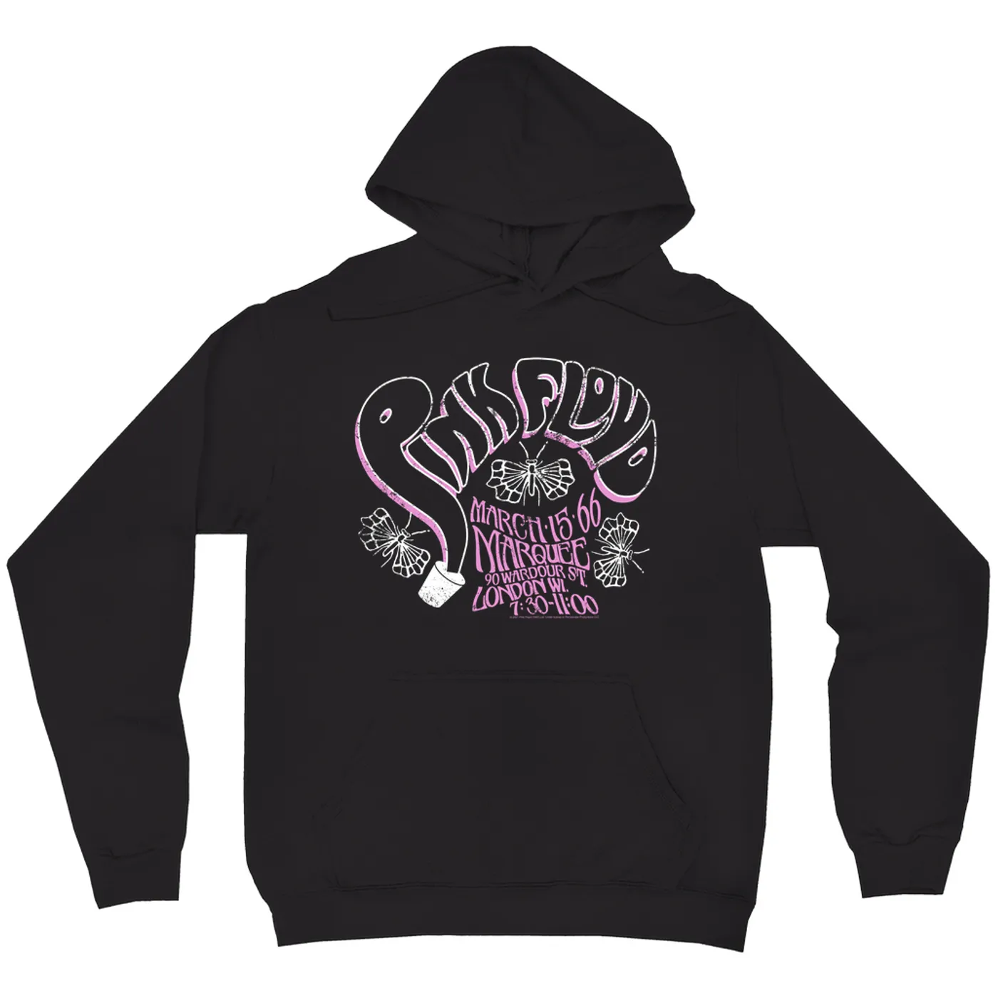 Pink Floyd Hoodie | Marquee 1966 Concert Flyer Logo Distressed Pink Floyd Hoodie