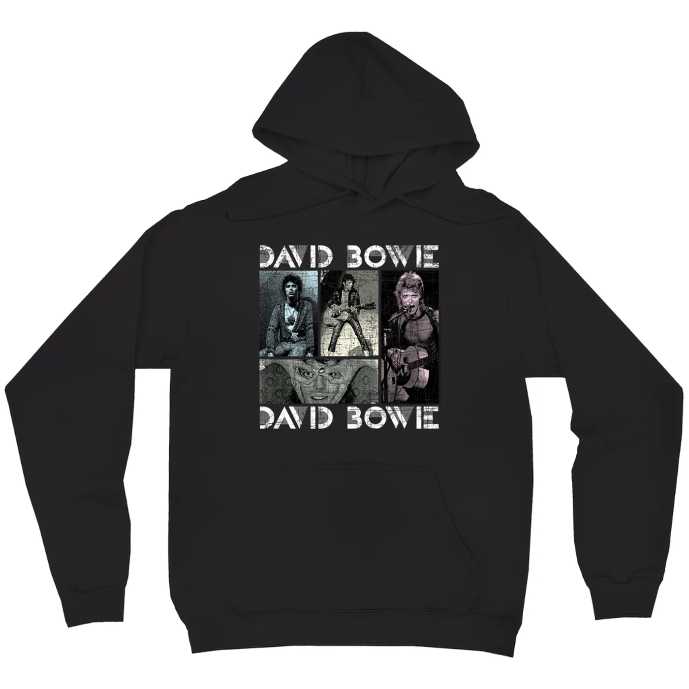 David Bowie Hoodie | Pastel Bowie Photo Collage Distressed David Bowie Hoodie (Merchbar Exclusive)