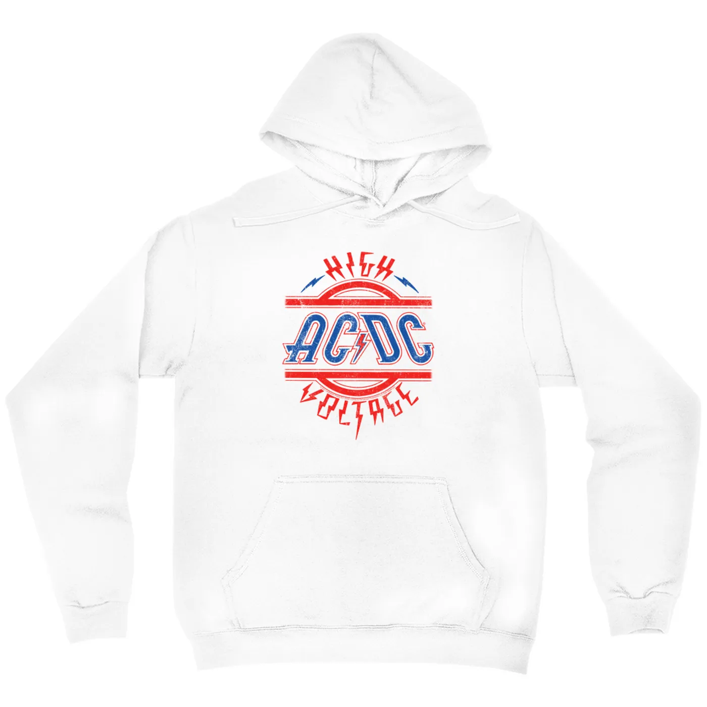 AC/DC Hoodie | Red and Blue High Voltage Distressed ACDC Hoodie (Merchbar Exclusive)