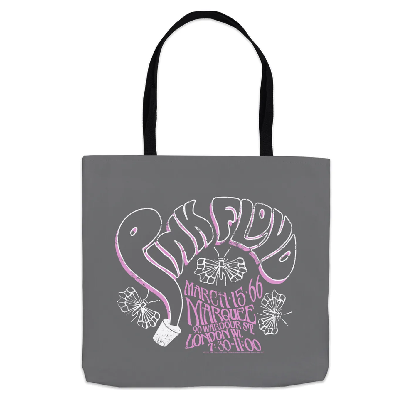Pink Floyd Tote Bag | Marquee 1966 Concert Flyer Logo Distressed Pink Floyd Bag