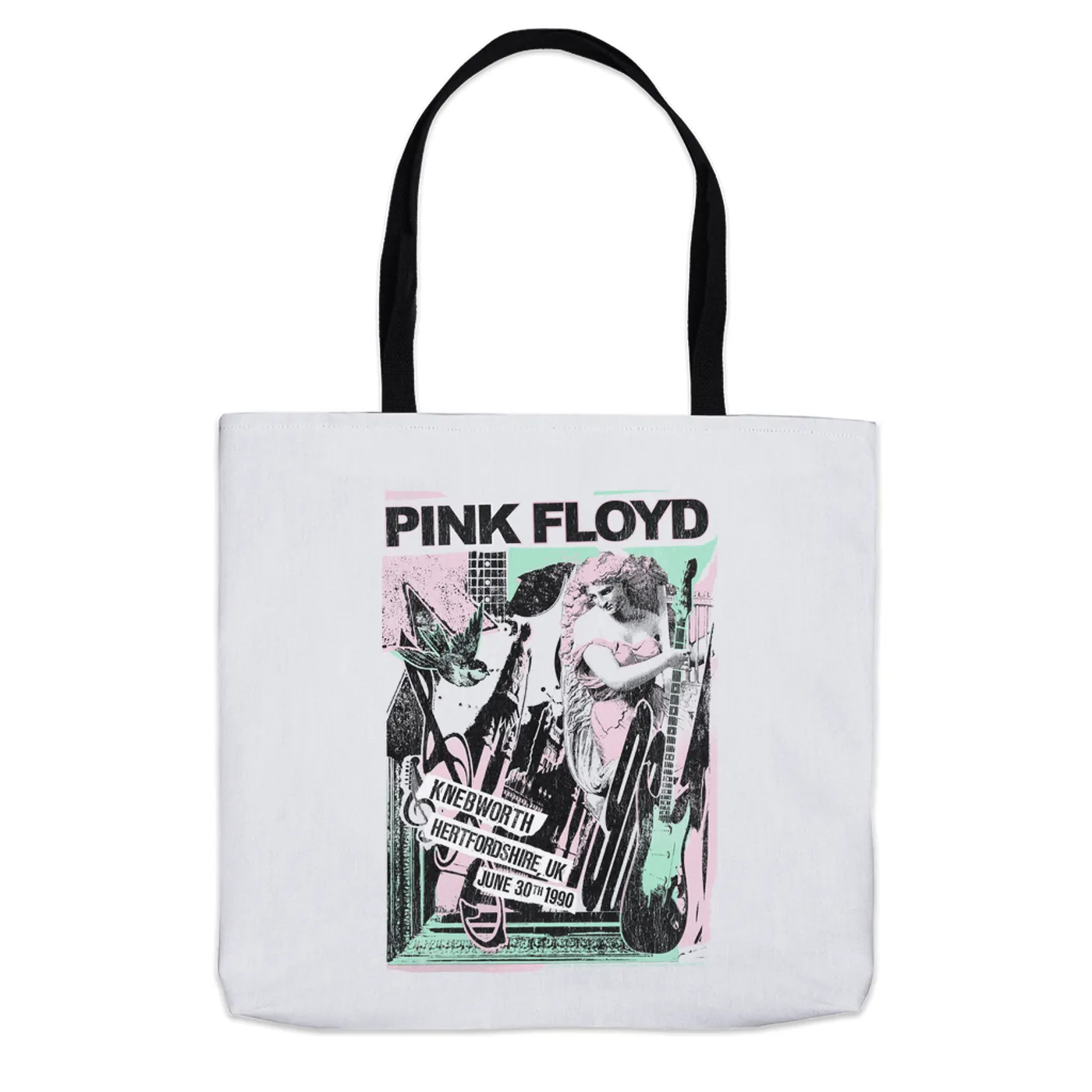 Pink Floyd Tote Bag | Live At Hertfordshire UK Pastel Collage Concert Poster Distressed Pink Floyd Bag (Merchbar Exclusive)
