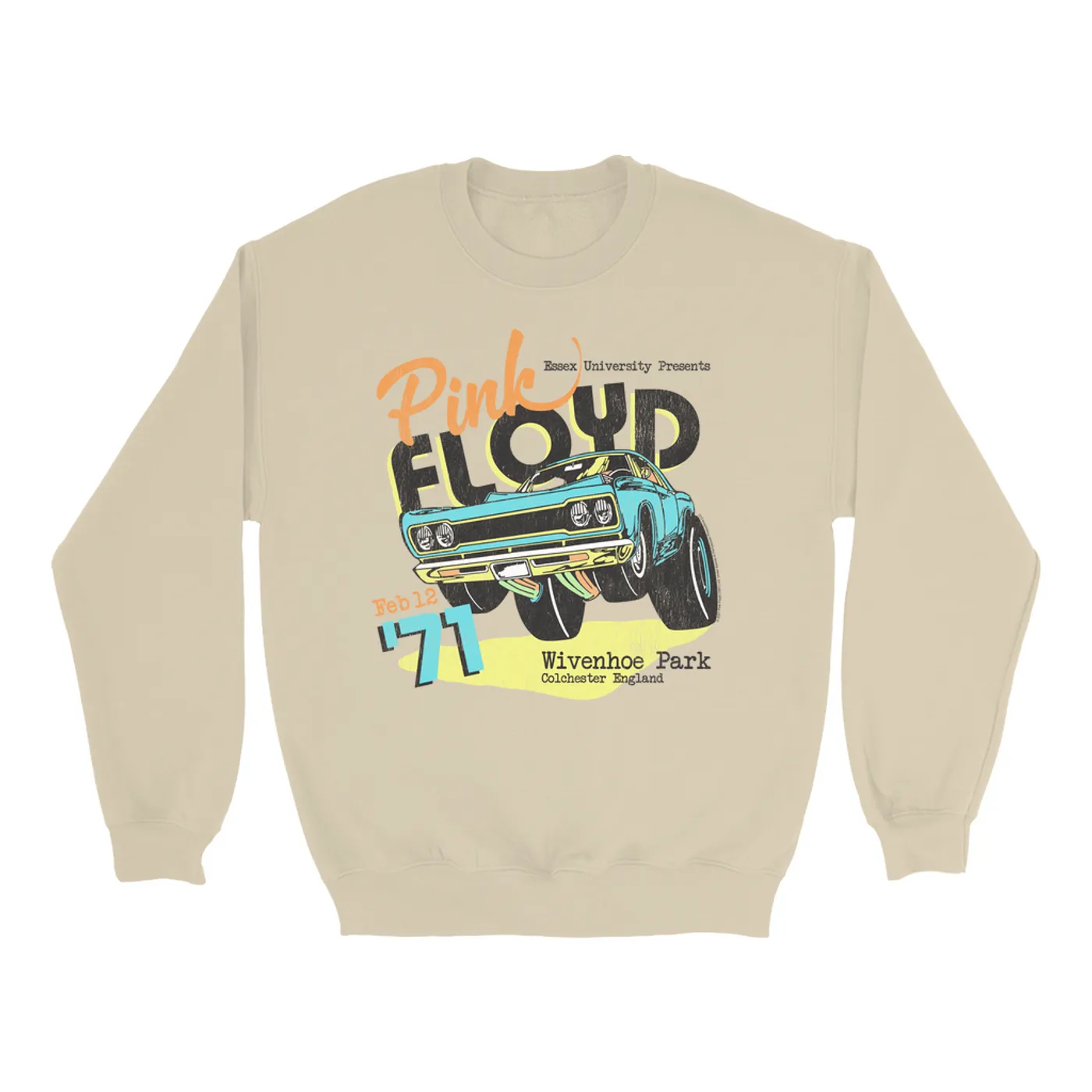 Pink Floyd Sweatshirt | Essex University Plymouth Roadrunner Concert Promotion Distressed Pink Floyd Sweatshirt (Merchbar Exclusive)