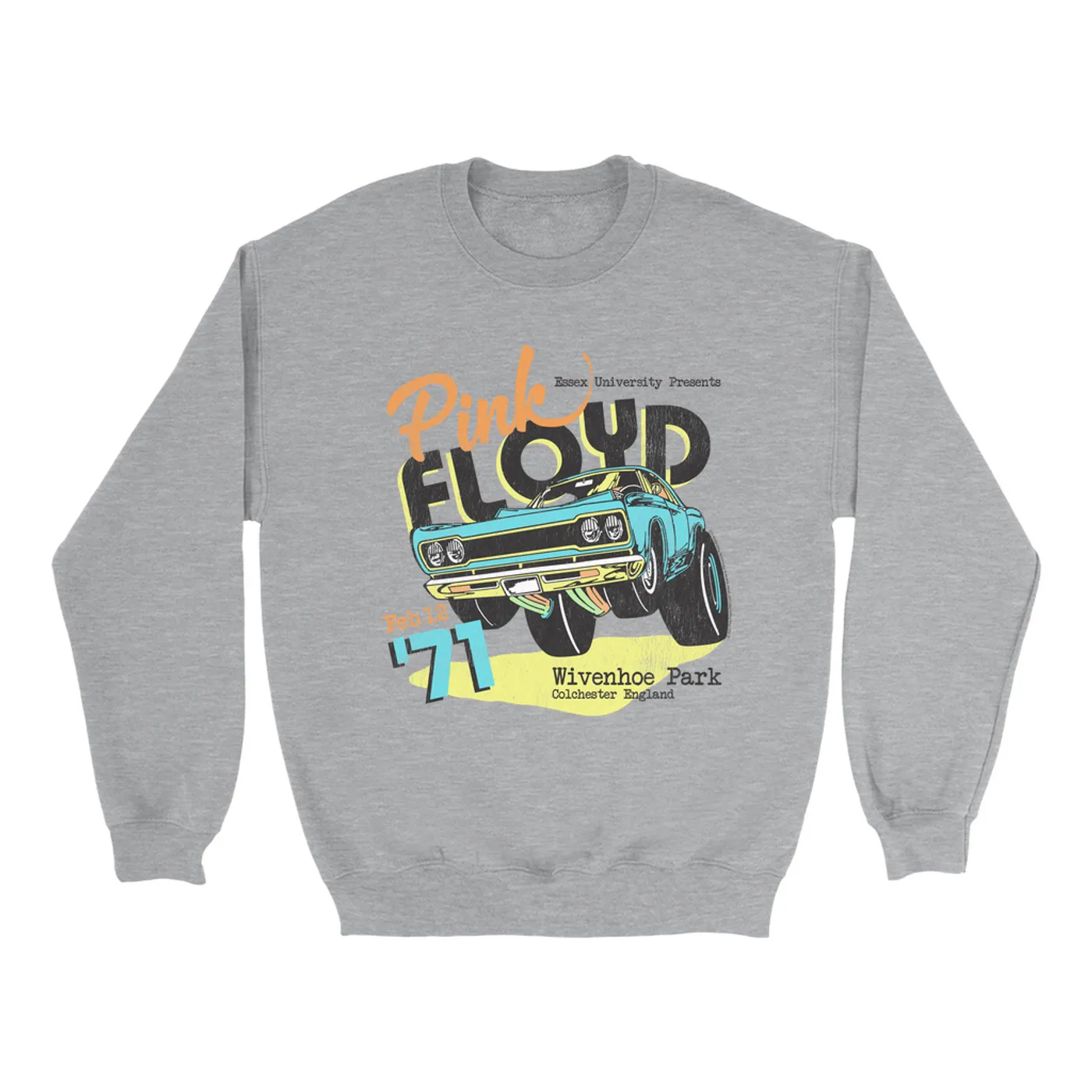 Pink Floyd Sweatshirt | Essex University Plymouth Roadrunner Concert Promotion Distressed Pink Floyd Sweatshirt (Merchbar Exclusive)