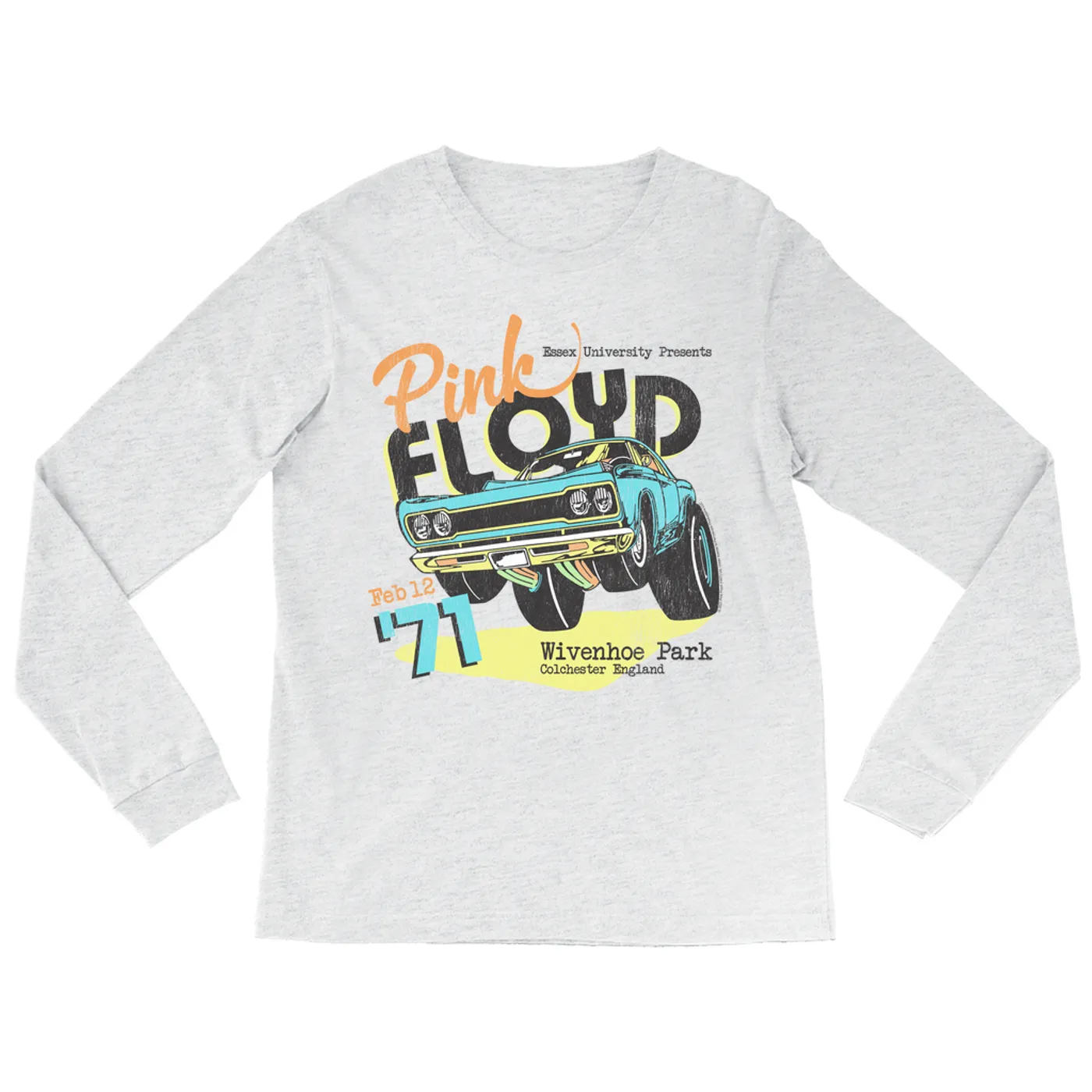 Pink Floyd Long Sleeve Shirt | Essex University Plymouth Roadrunner Concert Promotion Distressed Pink Floyd Shirt (Merchbar Exclusive)