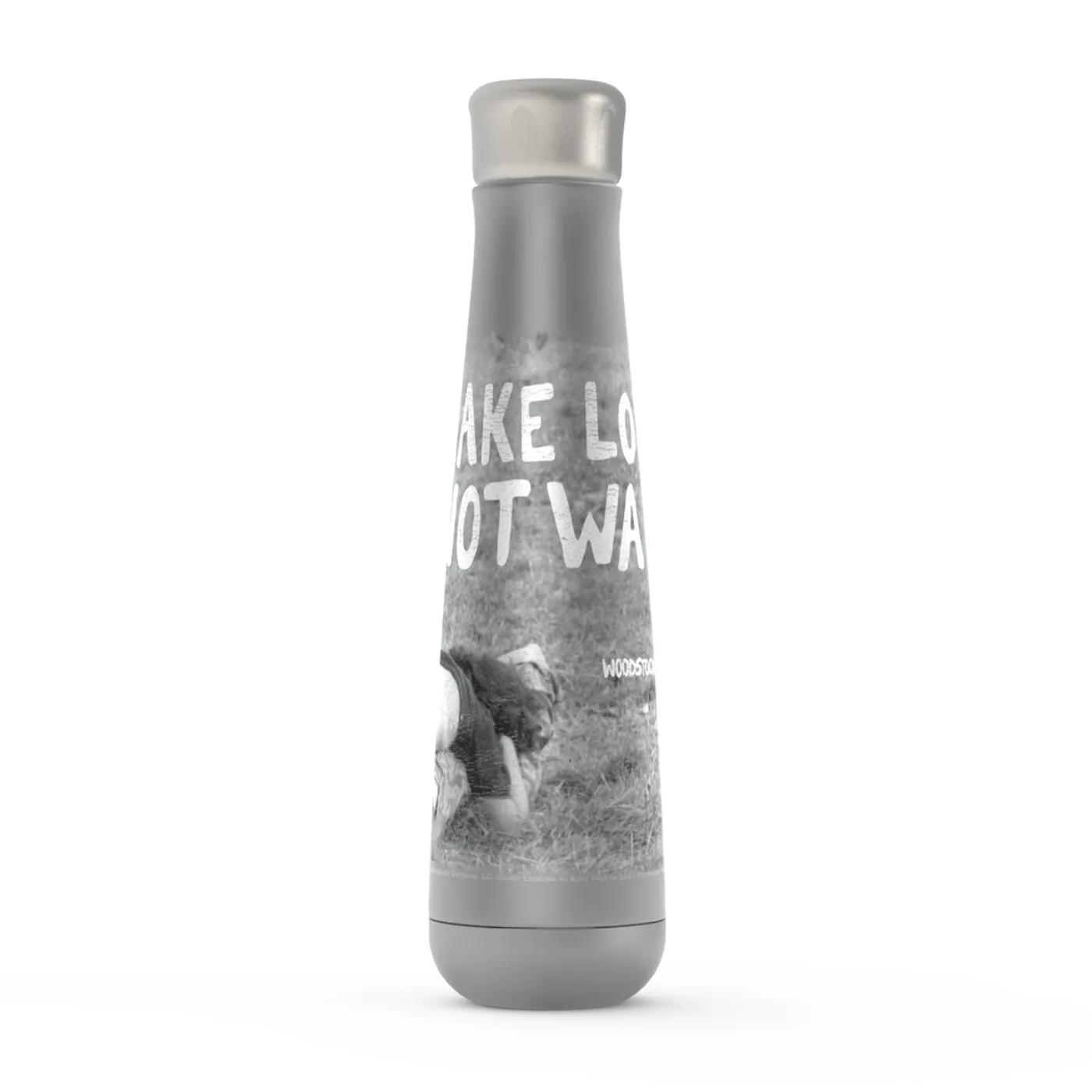 Woodstock Peristyle Water Bottle | Make Love Not War Famous Image Distressed Woodstock Water Bottle