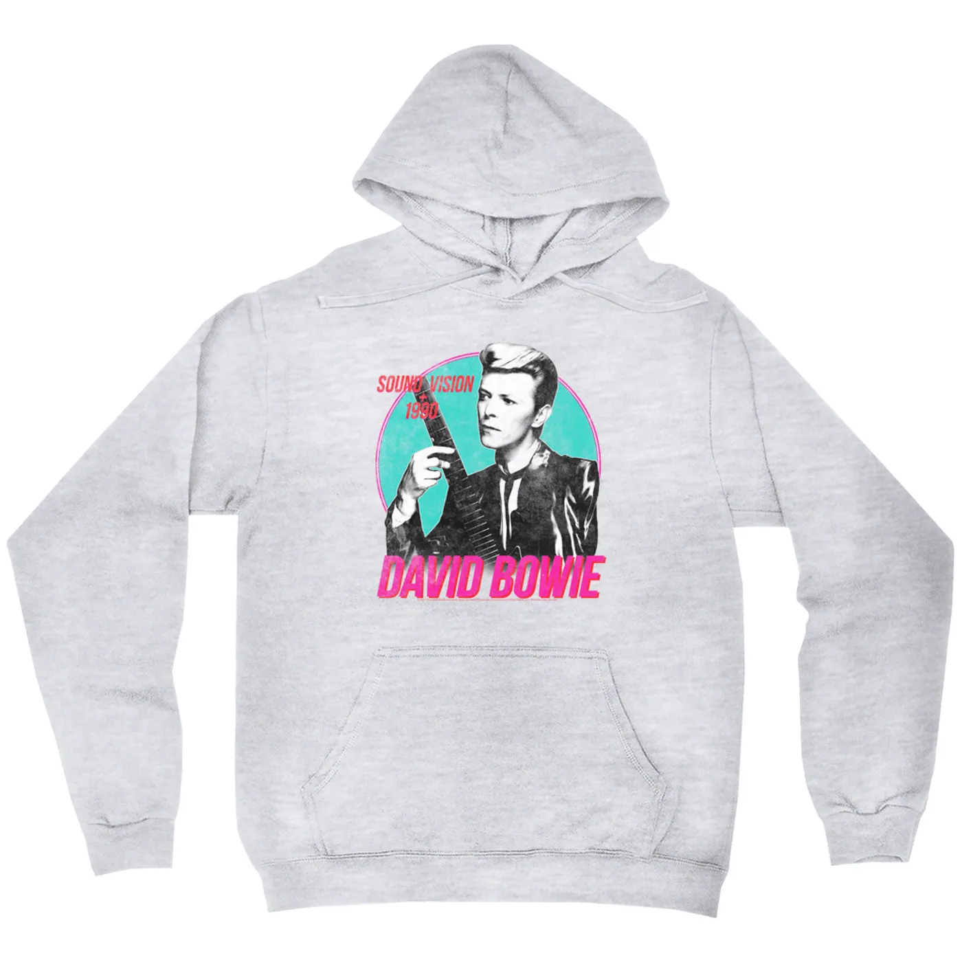 David Bowie Hoodie | Sound + Vision 1990 Powerful Pink Design Distressed David Bowie Hoodie (Merchbar Exclusive)