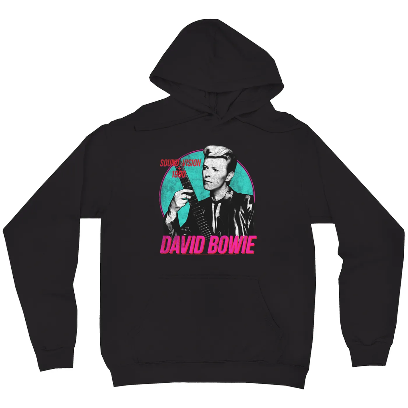David Bowie Hoodie | Sound + Vision 1990 Powerful Pink Design Distressed David Bowie Hoodie (Merchbar Exclusive)