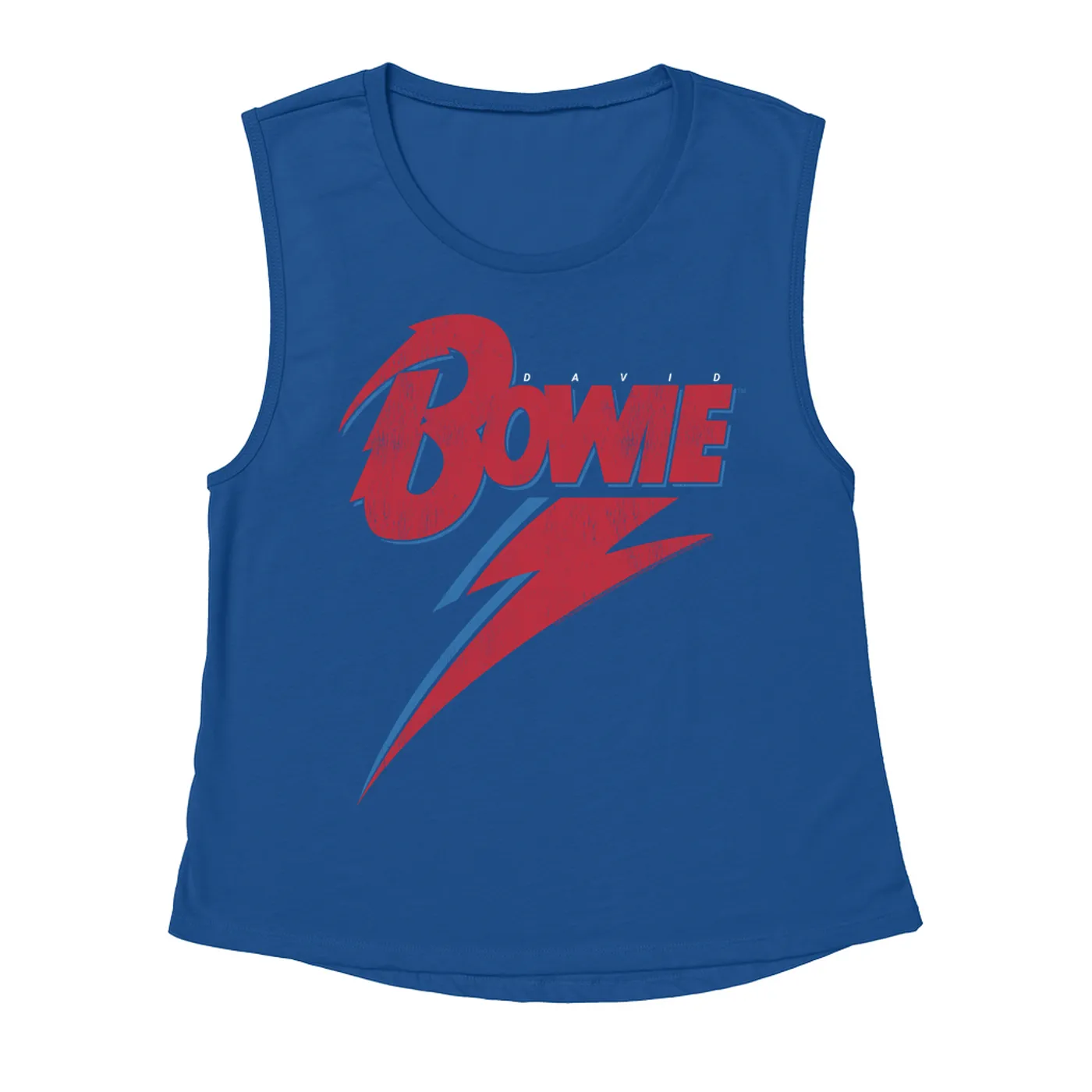 David Bowie Ladies' Muscle Tank Top | Contemporary Lightning Bolt Logo Distressed David Bowie Shirt