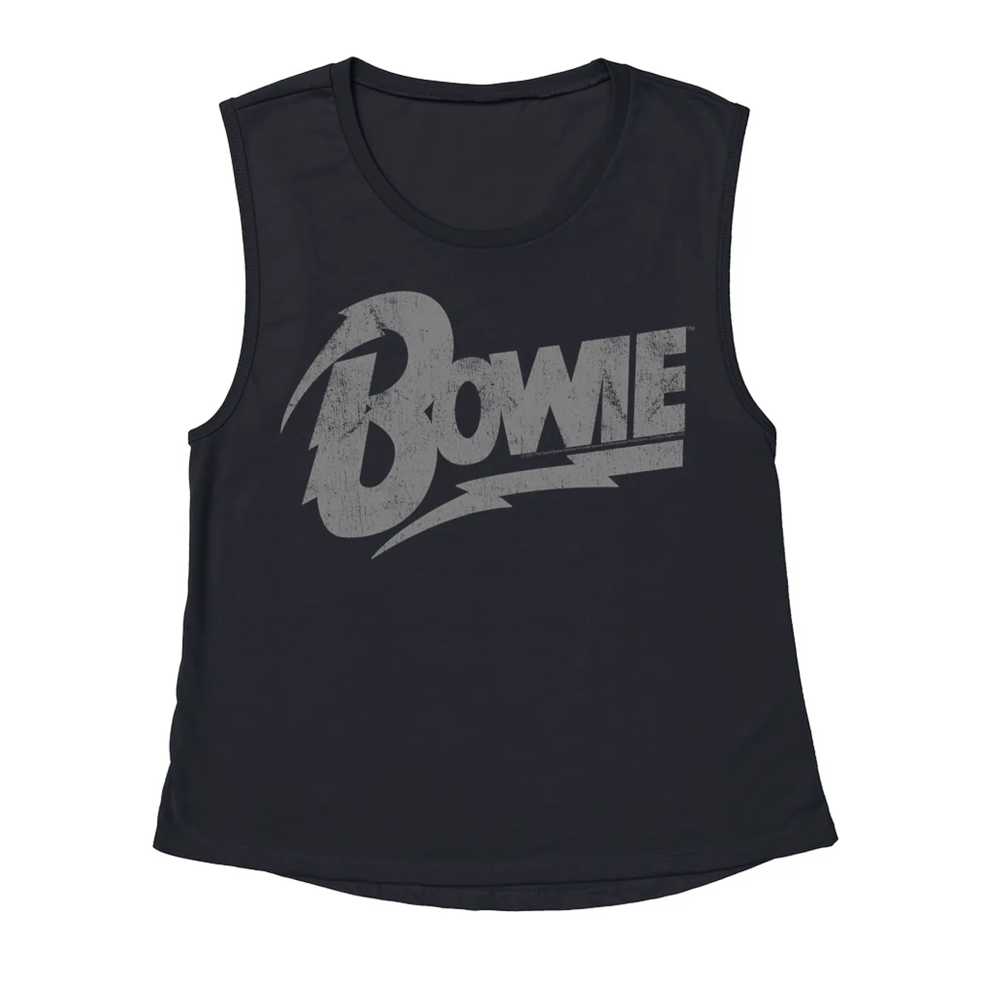 David Bowie Ladies' Muscle Tank Top | Vintage Bowie Silver Logo Distressed David Bowie Shirt