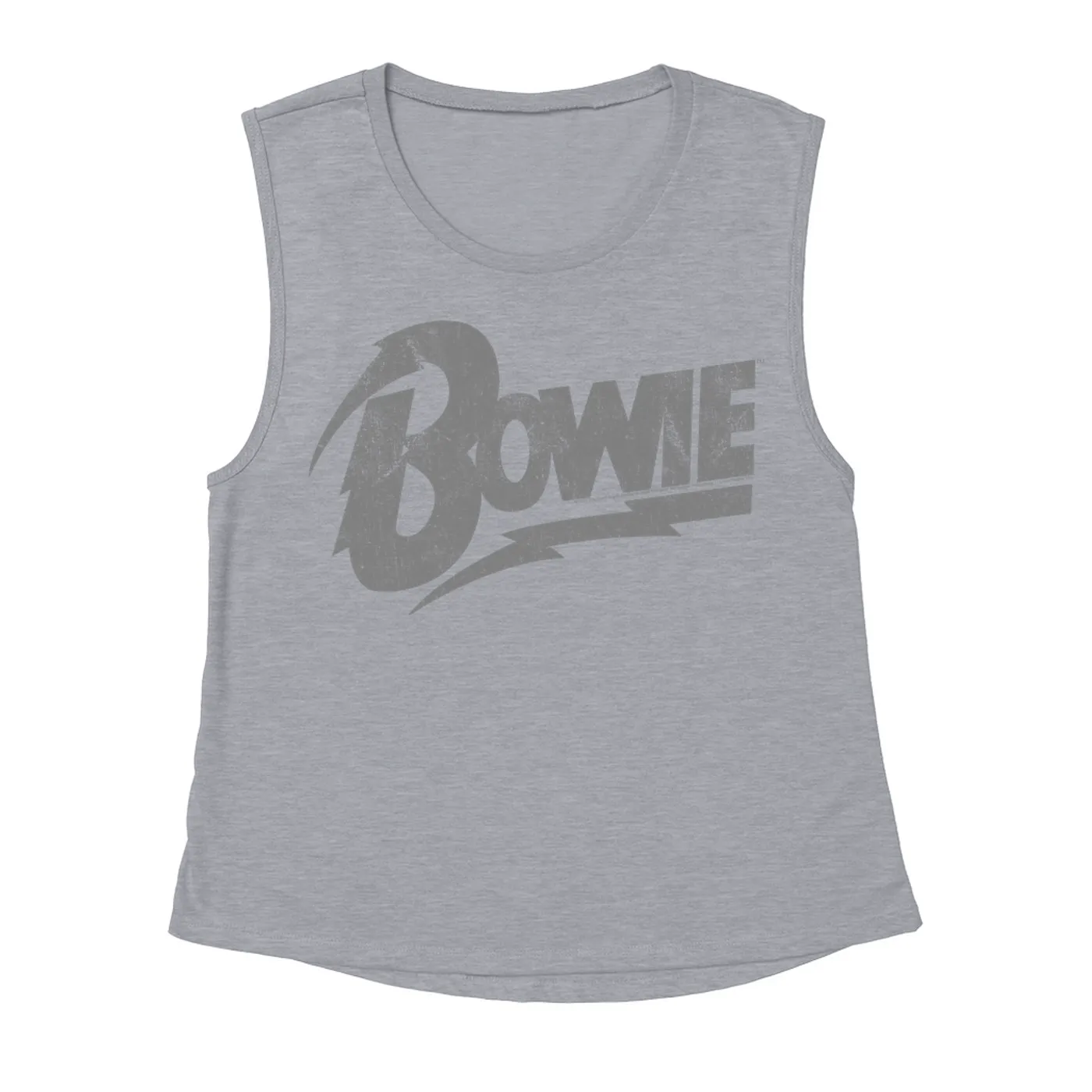 David Bowie Ladies' Muscle Tank Top | Vintage Bowie Silver Logo Distressed David Bowie Shirt