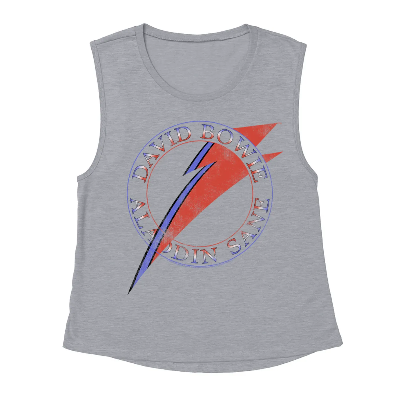 David Bowie Ladies' Muscle Tank Top | Red And Blue Aladdin Sane Logo Distressed David Bowie Shirt