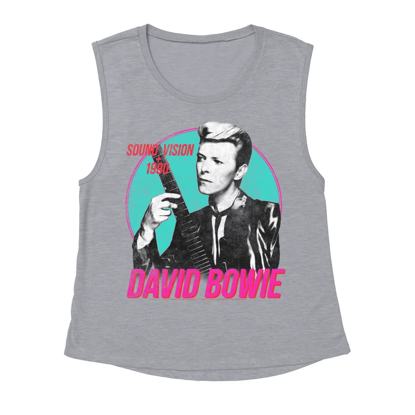 David Bowie Ladies' Muscle Tank Top | Sound + Vision 1990 Powerful Pink Design Distressed David Bowie Shirt (Merchbar Exclusive)