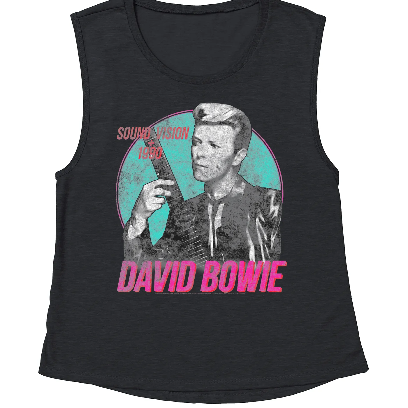 David Bowie Ladies' Muscle Tank Top | Sound + Vision 1990 Powerful Pink Design Distressed David Bowie Shirt (Merchbar Exclusive)