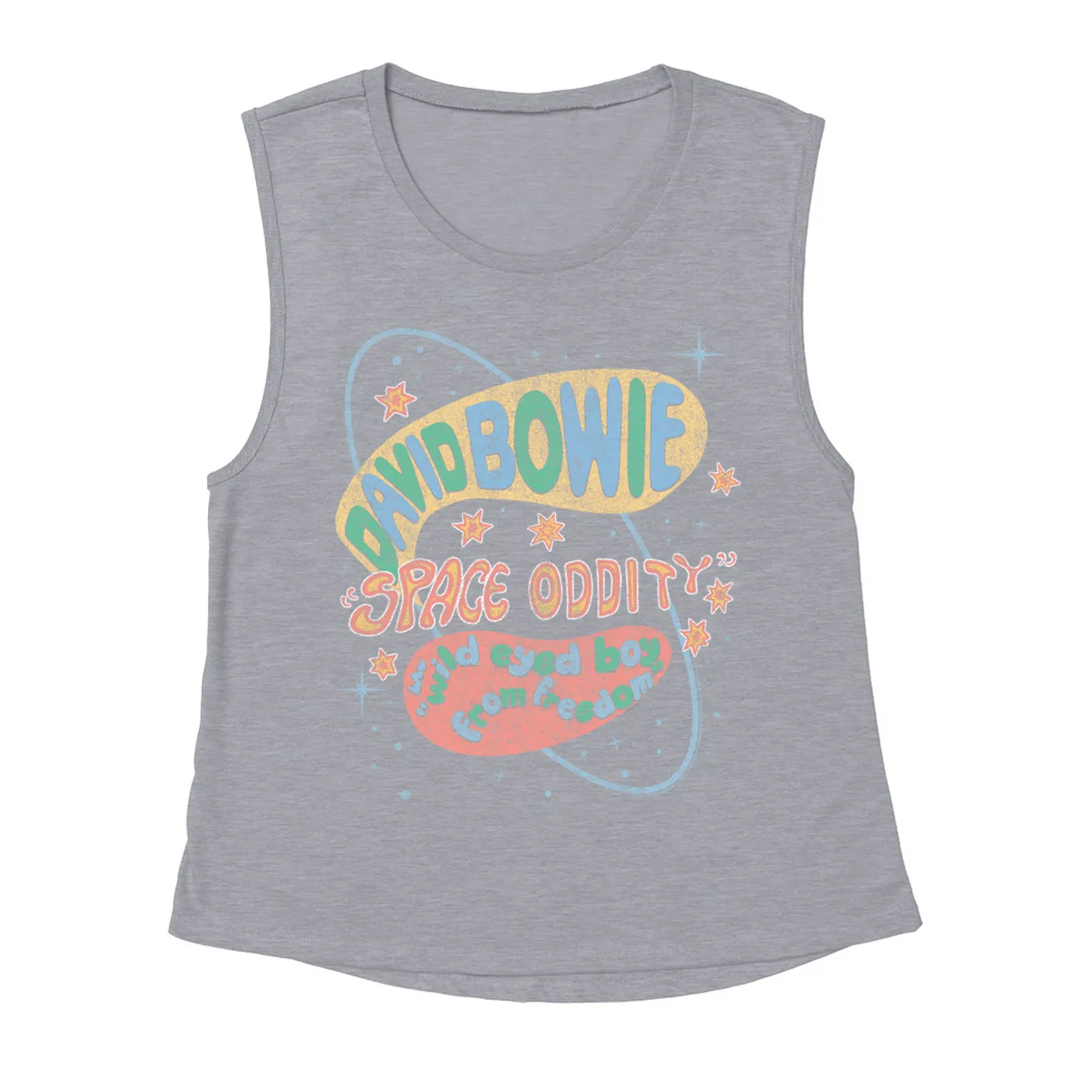 David Bowie Ladies' Muscle Tank Top | Pastel Space Oddity Distressed David Bowie Shirt