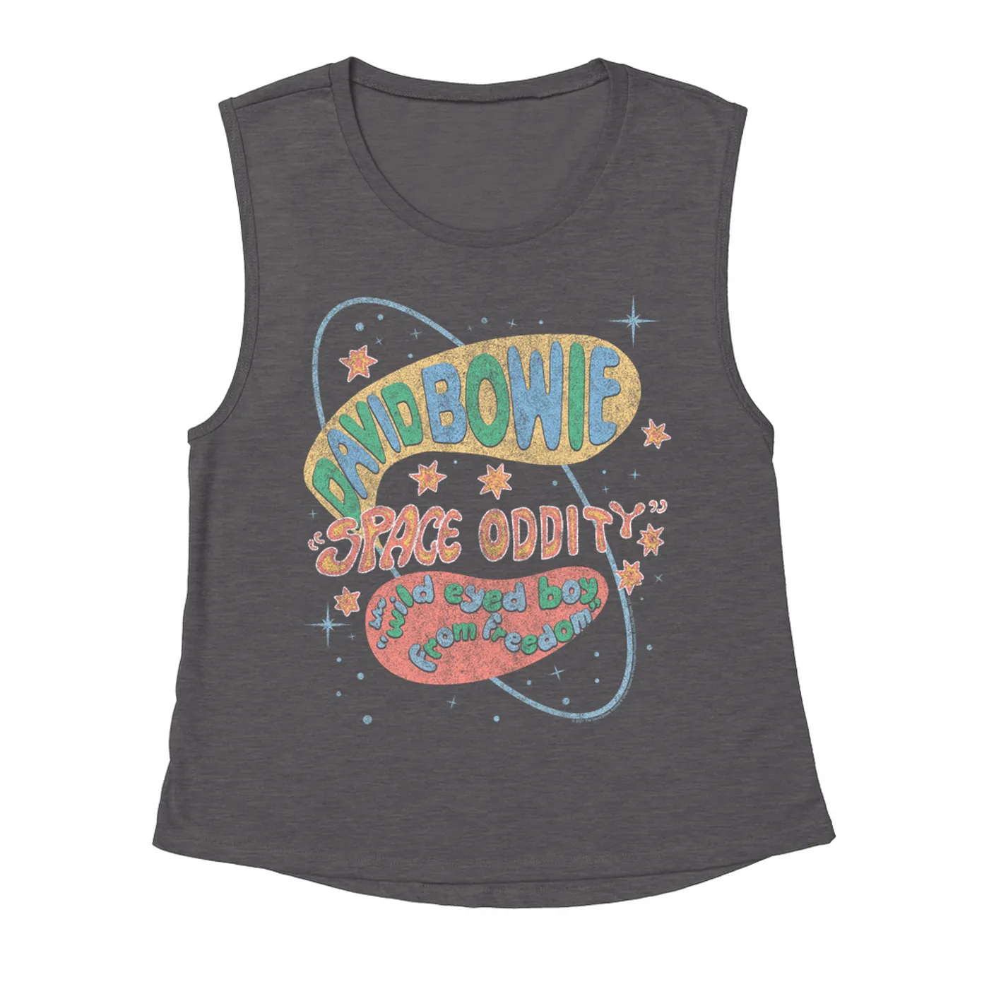David Bowie Ladies' Muscle Tank Top | Pastel Space Oddity Distressed David Bowie Shirt