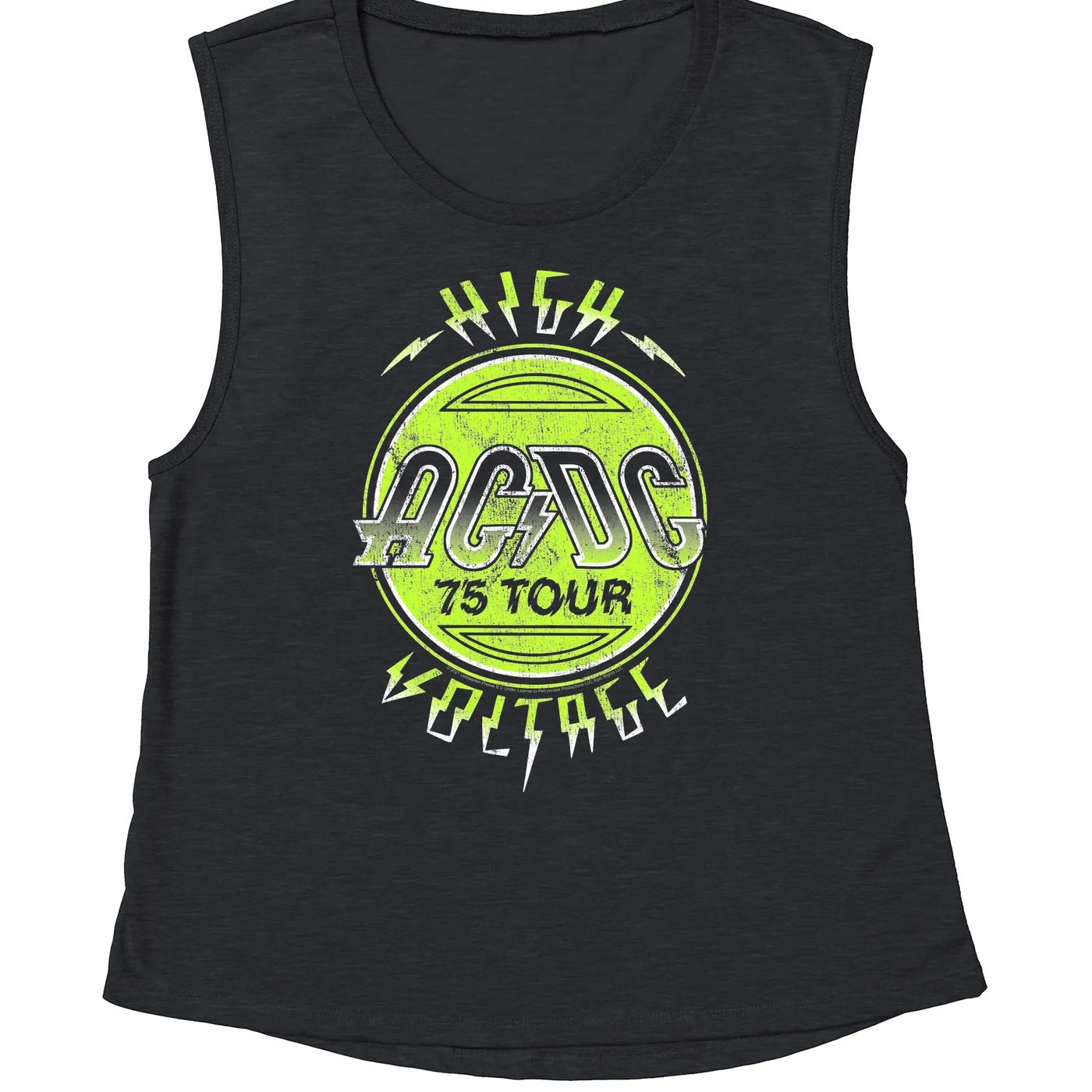 AC/DC Ladies' Muscle Tank Top | Electric Green High Voltage Design ACDC Shirt (Merchbar Exclusive)