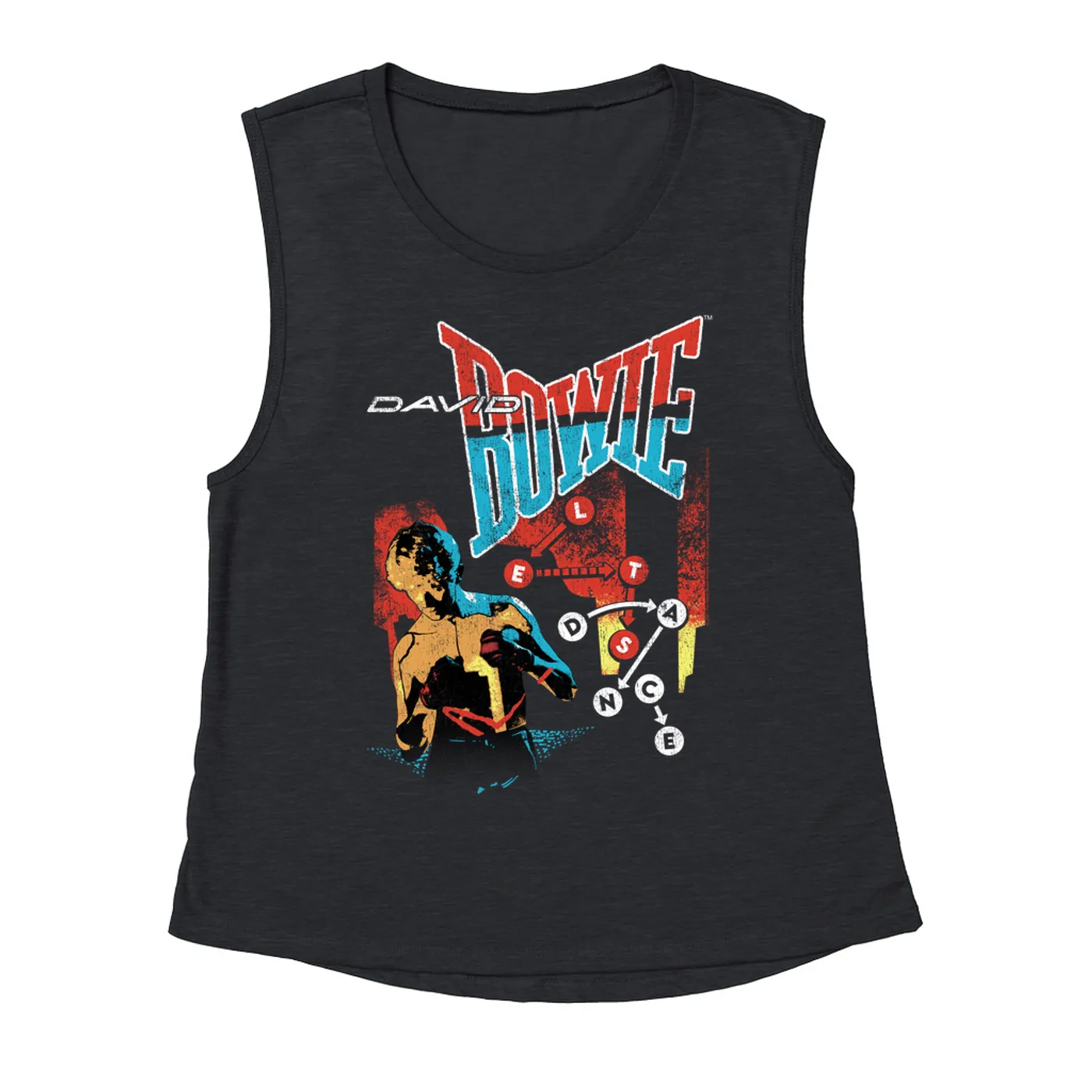 David Bowie Ladies' Muscle Tank Top | Let's Dance Tour Image David Bowie Shirt