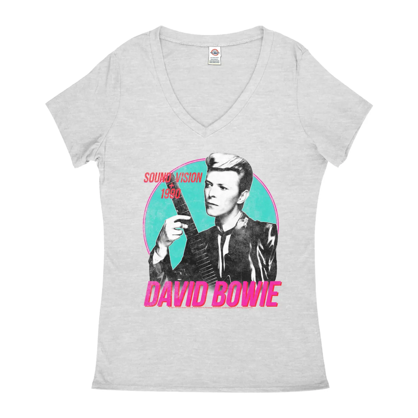 David Bowie Ladies' V-neck T-Shirt | Sound + Vision 1990 Powerful Pink Design Distressed David Bowie Shirt (Merchbar Exclusive)