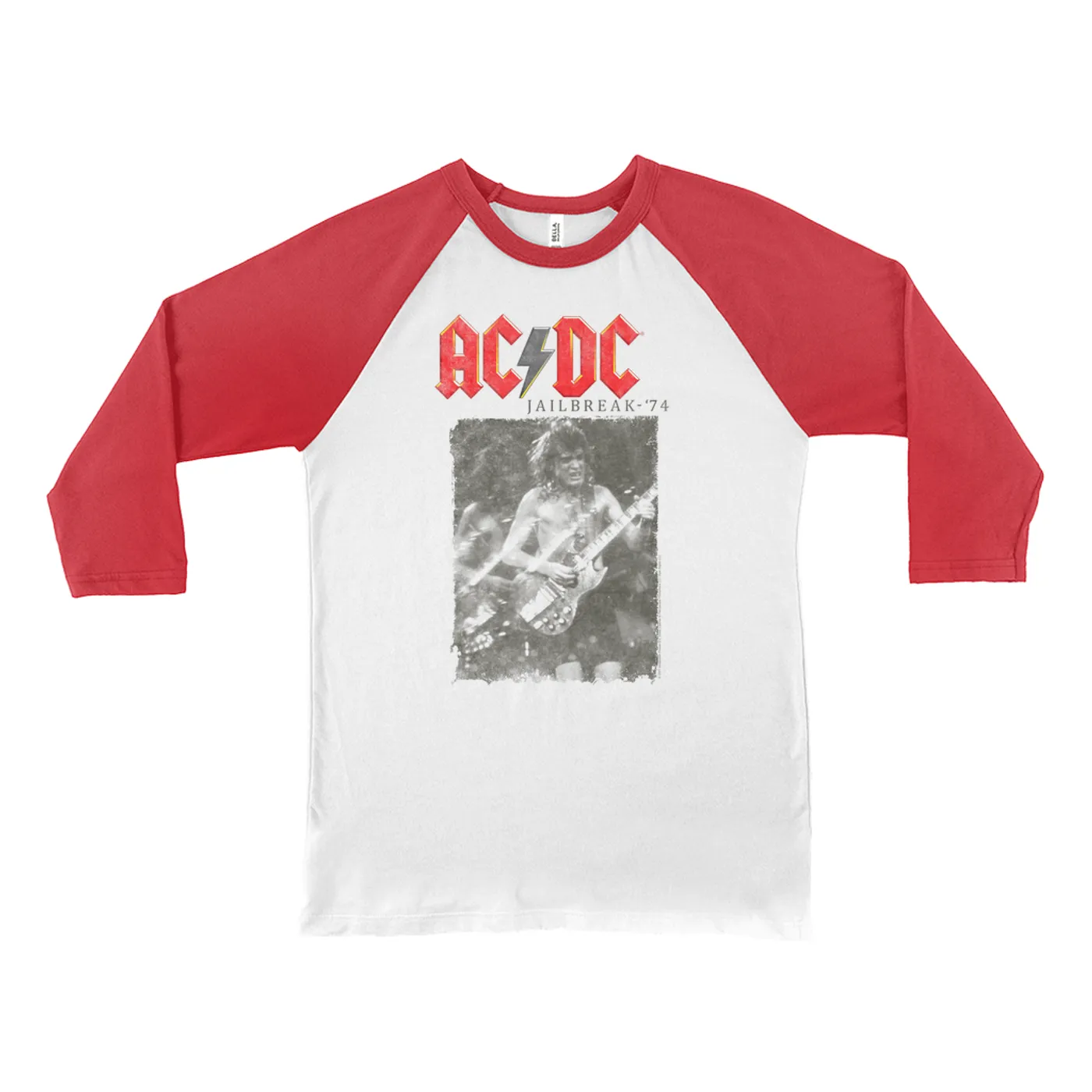 AC/DC 3/4 Sleeve Baseball Tee | 1974 Jailbreak Photo Image ACDC Shirt (Merchbar Exclusive)