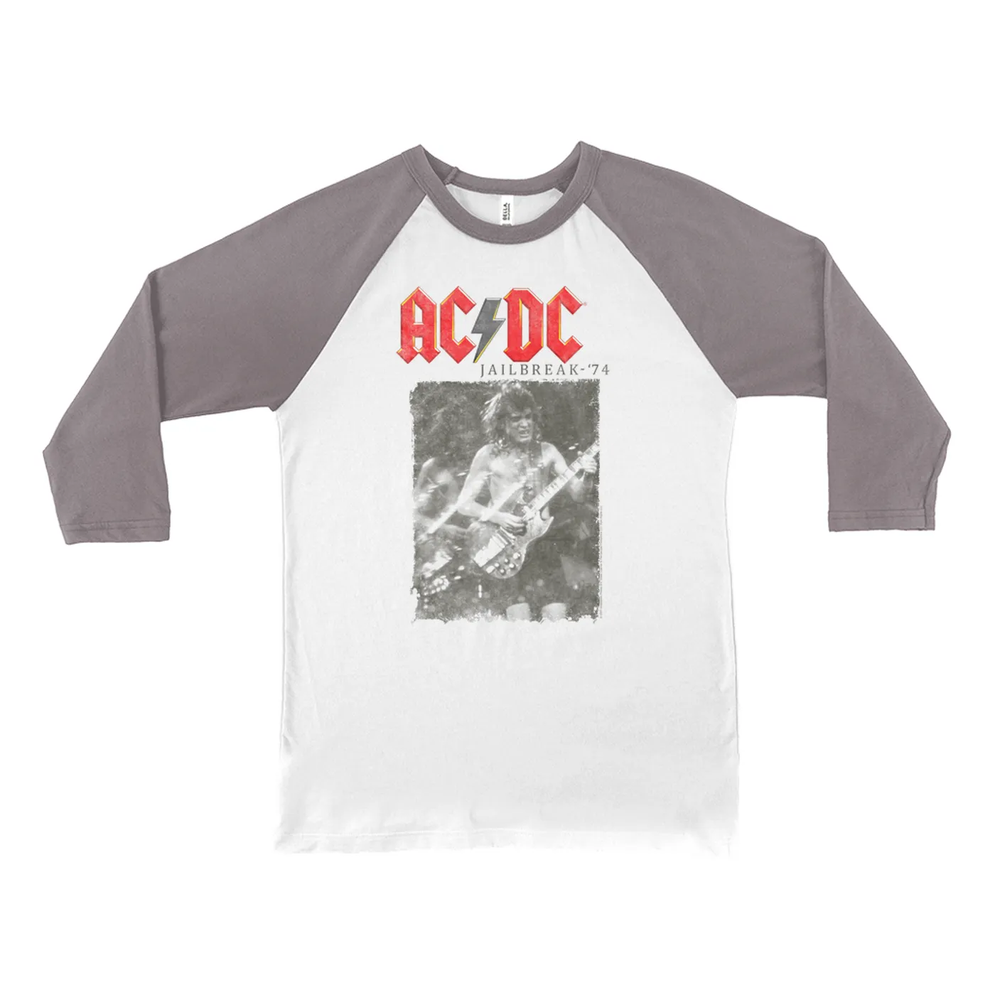 AC/DC 3/4 Sleeve Baseball Tee | 1974 Jailbreak Photo Image ACDC Shirt (Merchbar Exclusive)