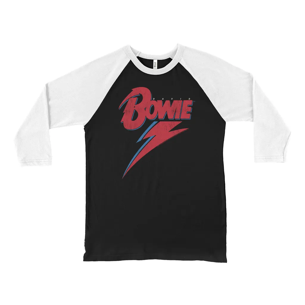 3/4 Sleeve Baseball Tee | Contemporary Lightning Bolt Logo Distressed Shirt