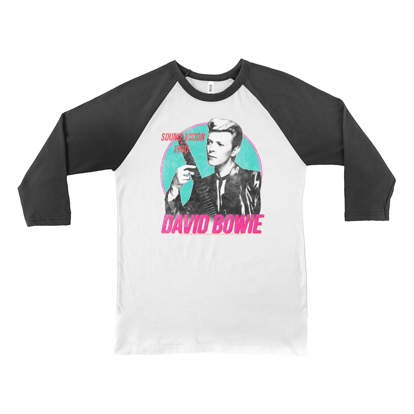 David Bowie 3/4 Sleeve Baseball Tee | Sound + Vision 1990 Powerful Pink Design Distressed David Bowie Shirt (Merchbar Exclusive)