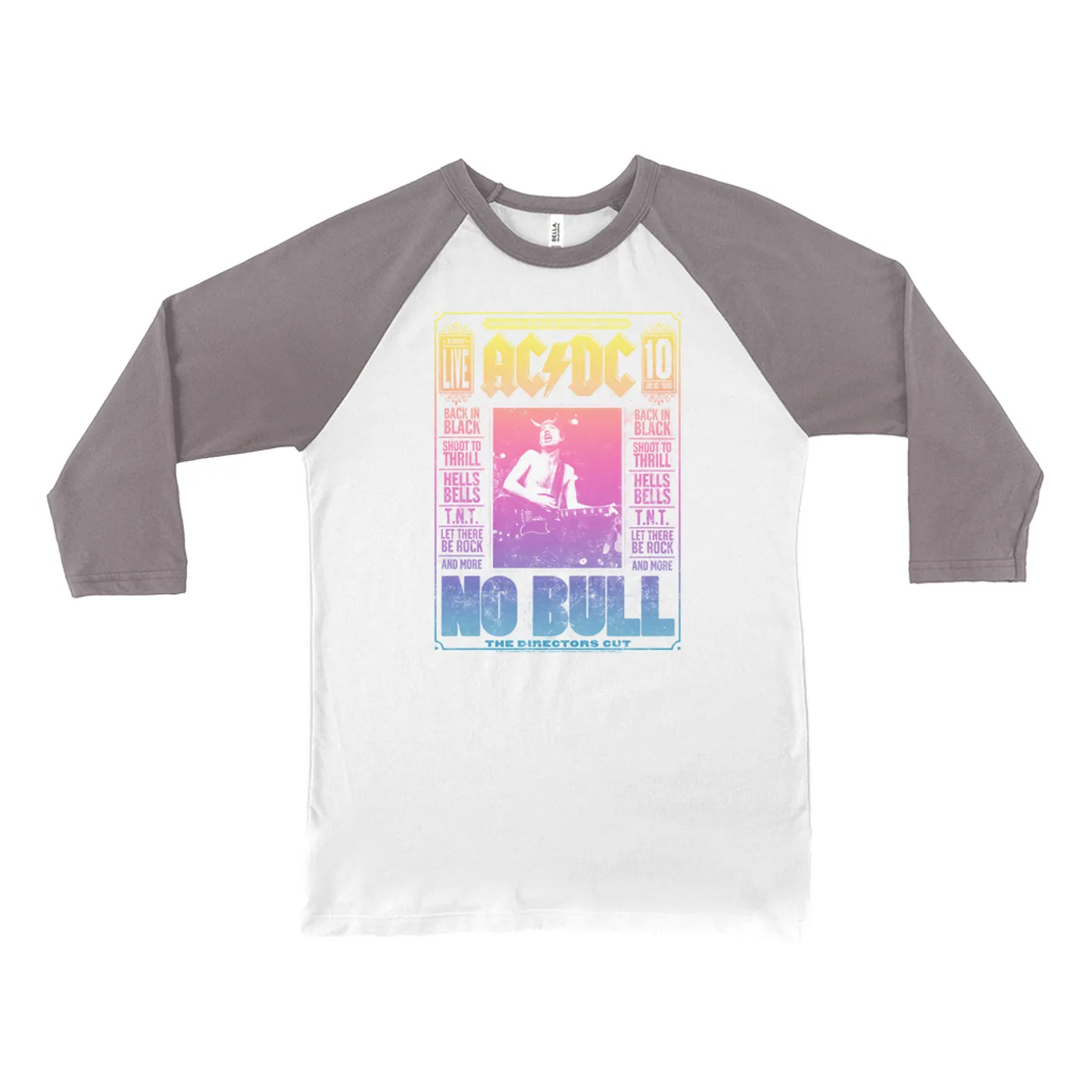 AC/DC Rainbow Ombre "No Bull" Concert Film Poster Baseball Tee (Merchbar Exclusive)