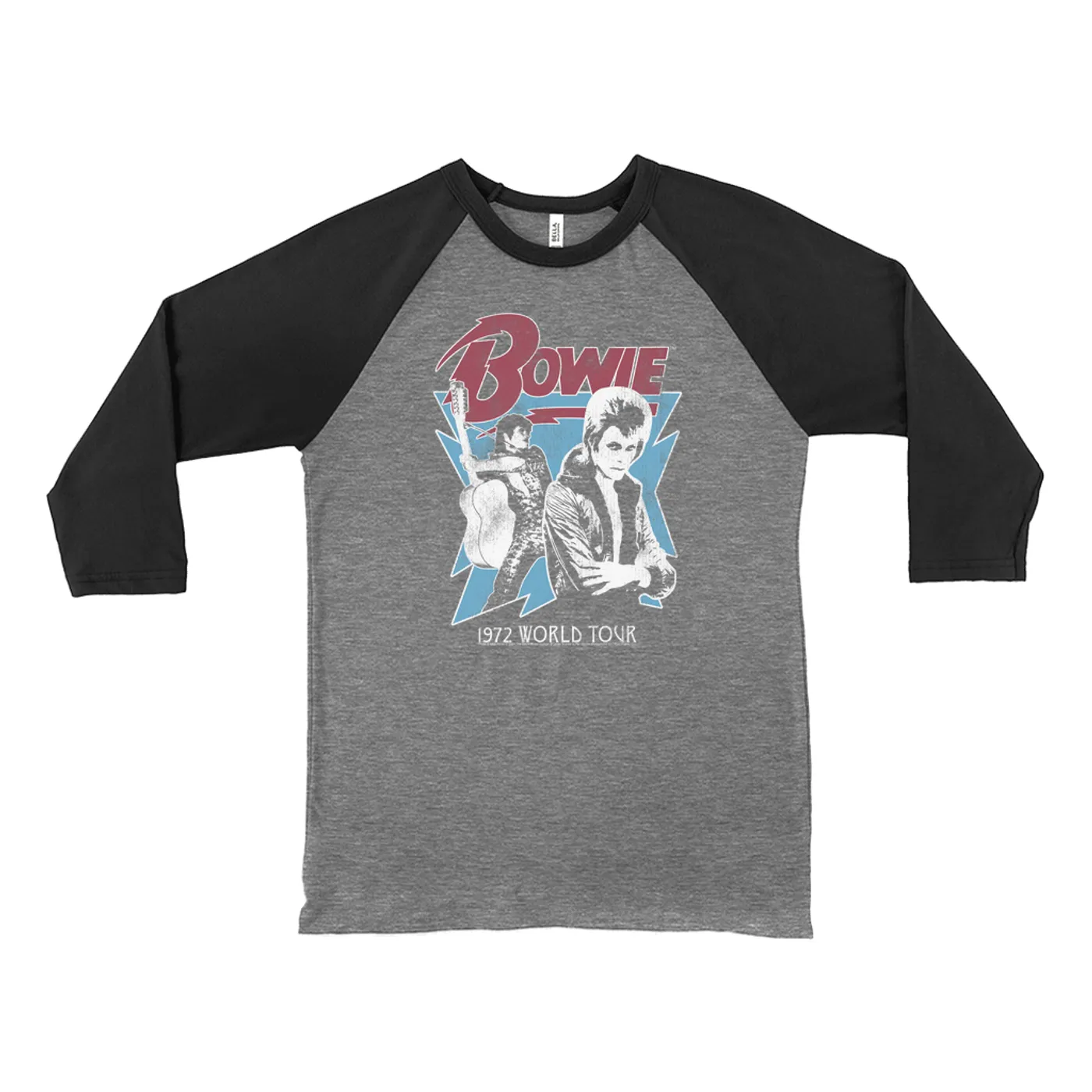 David Bowie 3/4 Sleeve Baseball Tee | 1972 World Tour Blue Design Distressed David Bowie Shirt