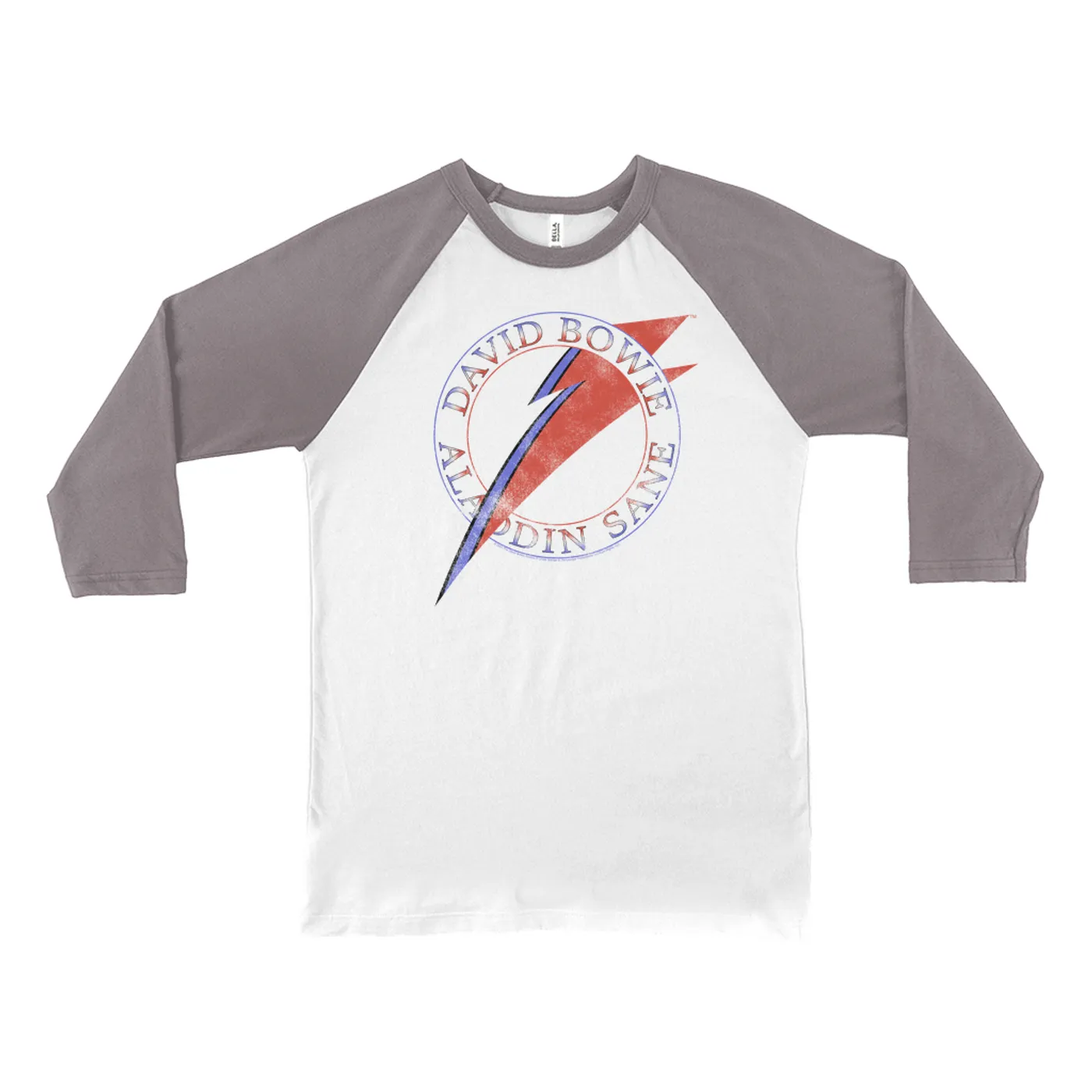 David Bowie 3/4 Sleeve Baseball Tee | Red And Blue Aladdin Sane Logo Distressed David Bowie Shirt