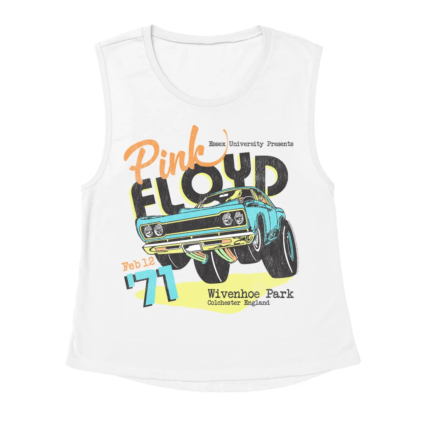 Pink Floyd Ladies' Muscle Tank Top | Essex University Plymouth Roadrunner Concert Promotion Distressed Pink Floyd Shirt