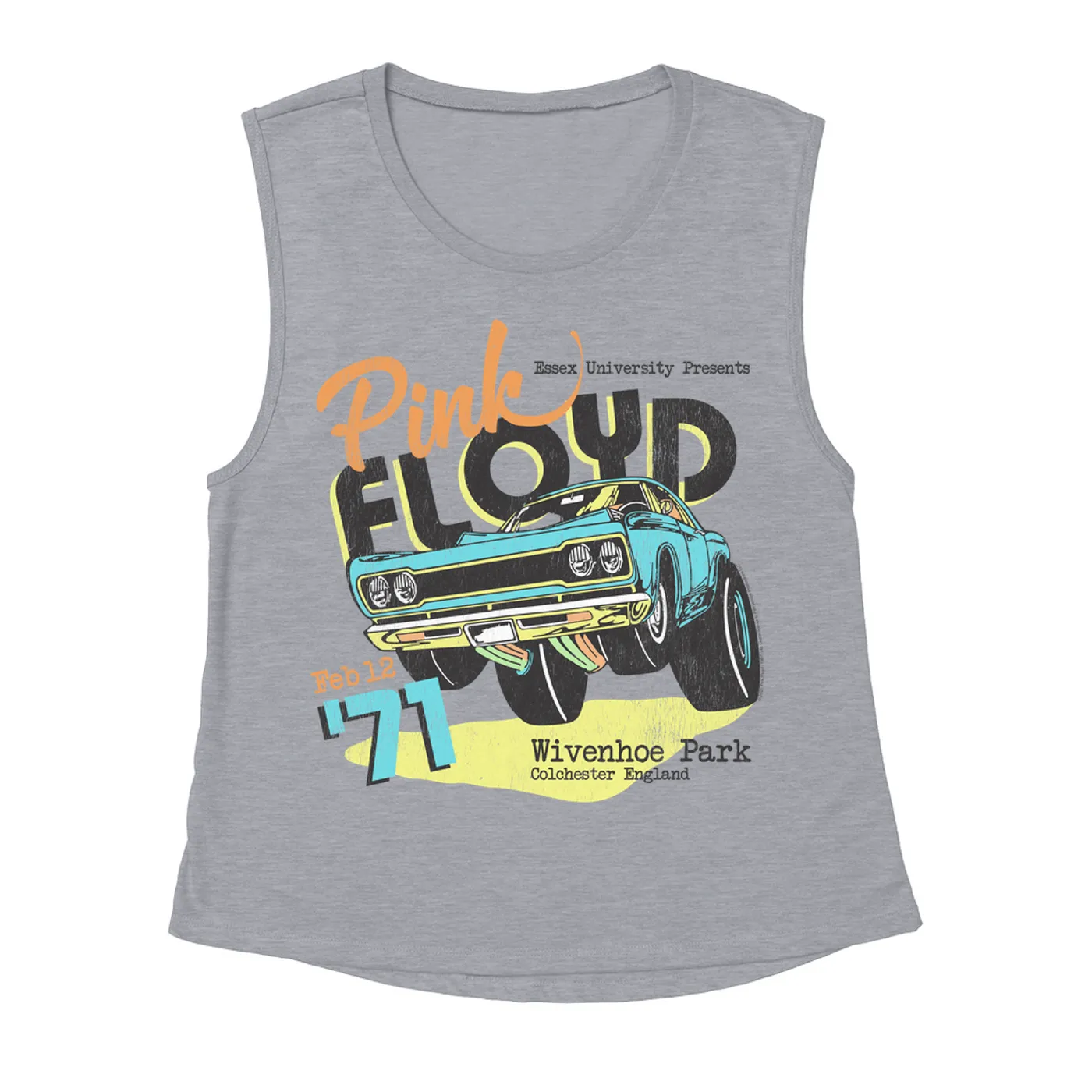 Pink Floyd Ladies' Muscle Tank Top | Essex University Plymouth Roadrunner Concert Promotion Distressed Pink Floyd Shirt