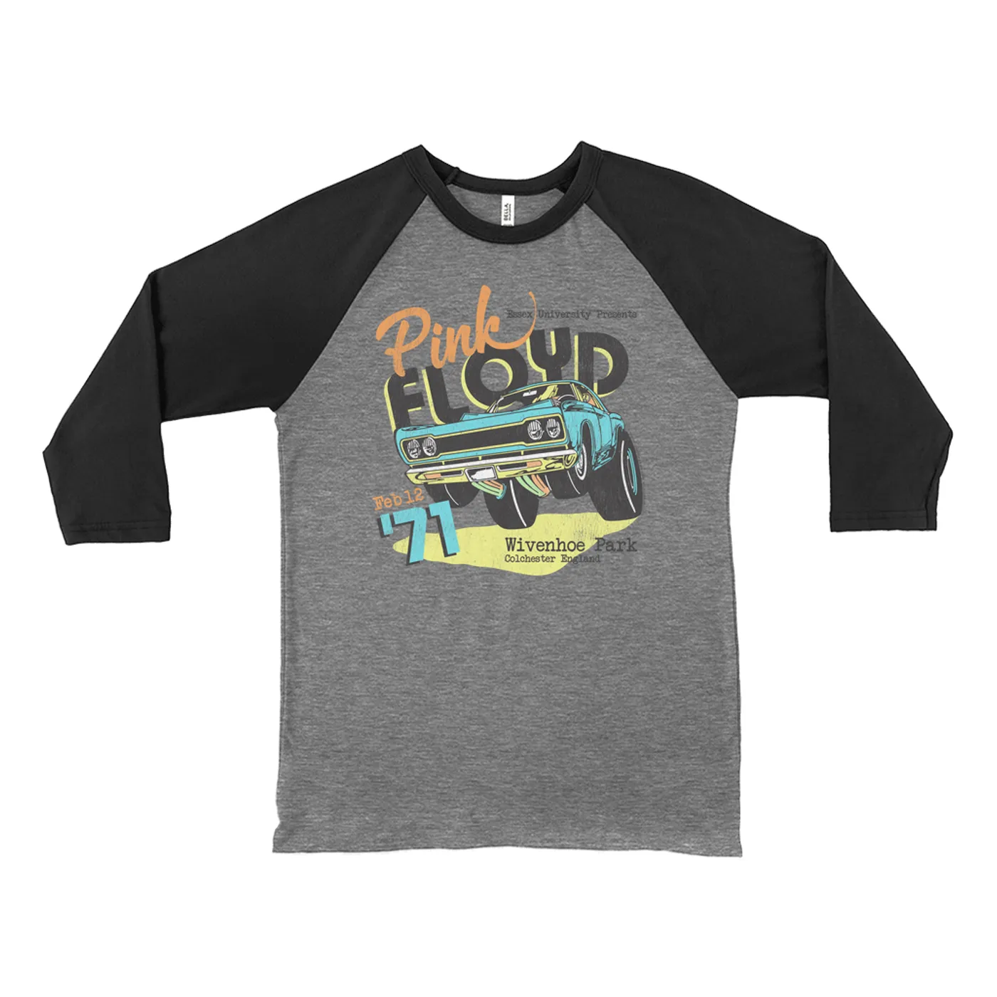 Pink Floyd 3/4 Sleeve Baseball Tee | Essex University Plymouth Roadrunner Concert Promotion Distressed Pink Floyd Shirt