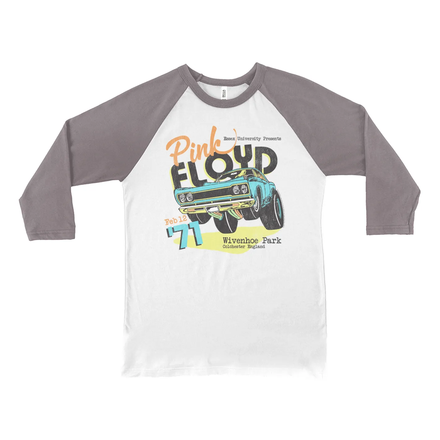 Pink Floyd 3/4 Sleeve Baseball Tee | Essex University Plymouth Roadrunner Concert Promotion Distressed Pink Floyd Shirt