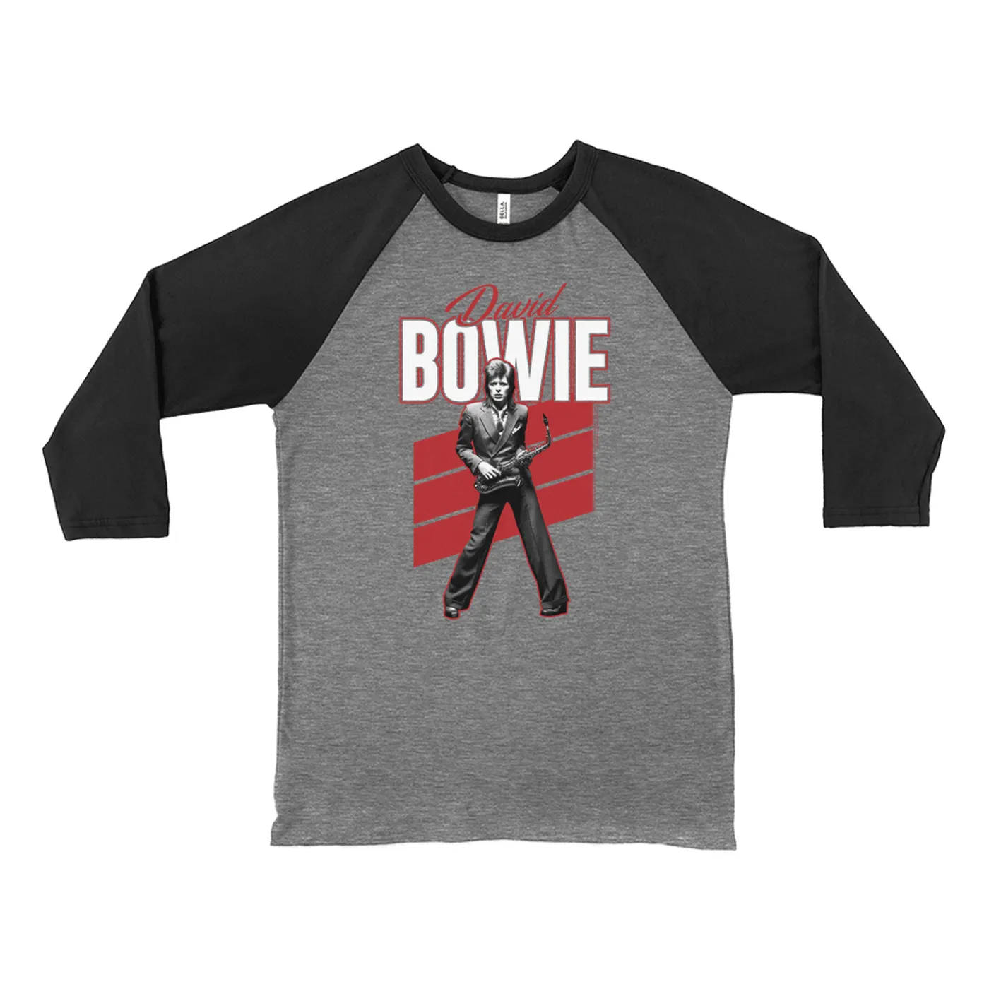 David Bowie 3/4 Sleeve Baseball Tee | Red Bowie WIth Sax Contemporary Image David Bowie Shirt