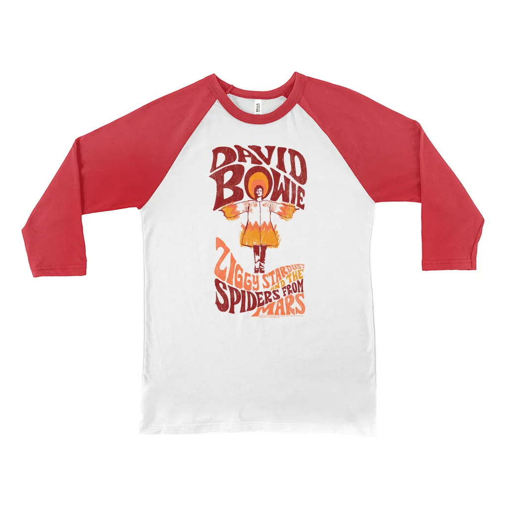 3/4 Sleeve Baseball Tee | Retro Orange Ziggy Stardust And The Spiders From Mars Distressed (Equineop Exclusive) Shirt