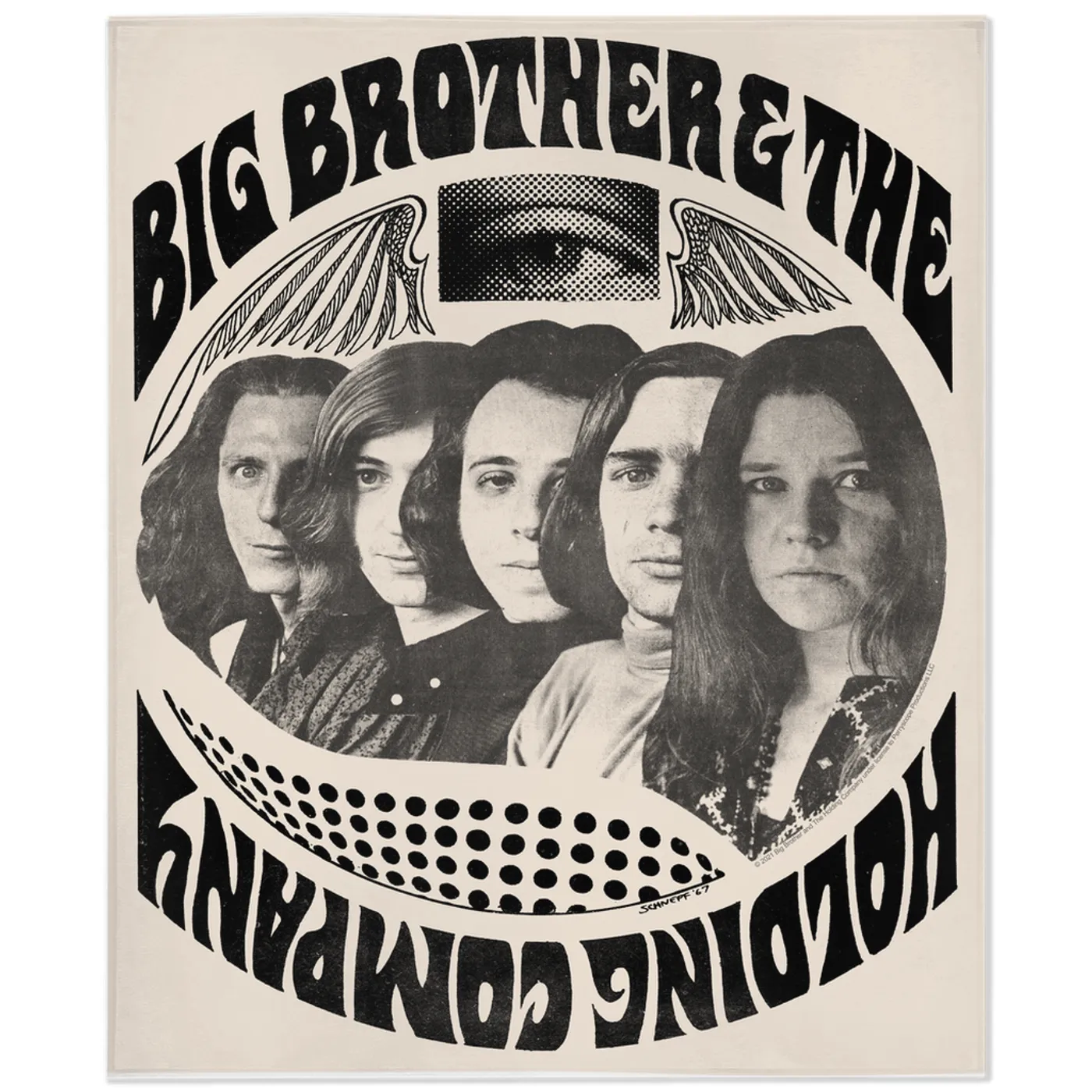Big Brother and The Holding Co. Minky Blanket | Big Brother & The Holding Company Feat. Janis Joplin 1967 Poster Big Brother And The Holding Company Blanket (Merchbar Exclusive)