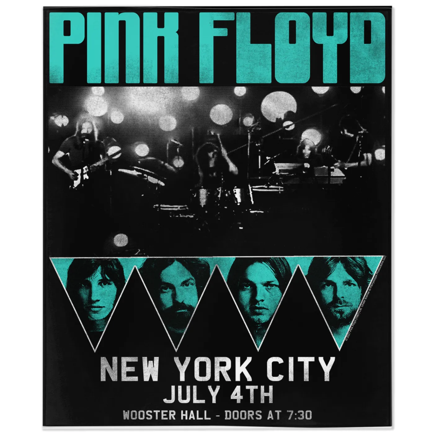 Pink Floyd Minky Blanket | 4th Of July NYC Concert Turquoise Distressed Pink Floyd Blanket (Merchbar Exclusive)