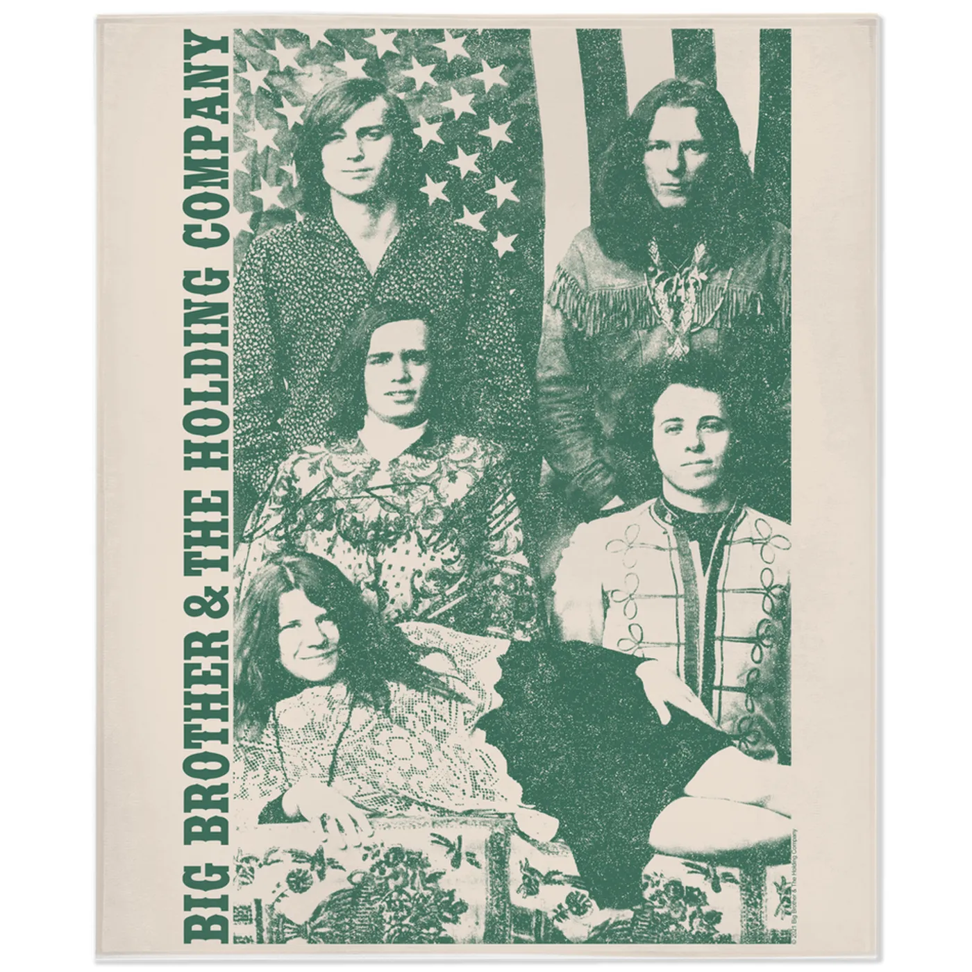 Big Brother & The Holding Company Big Brother and The Holding Co. Minky Blanket | Featuring Janis Joplin Group Flag Photo Big Brother and The Holding Co. Blanket (Merchbar Exclusive)