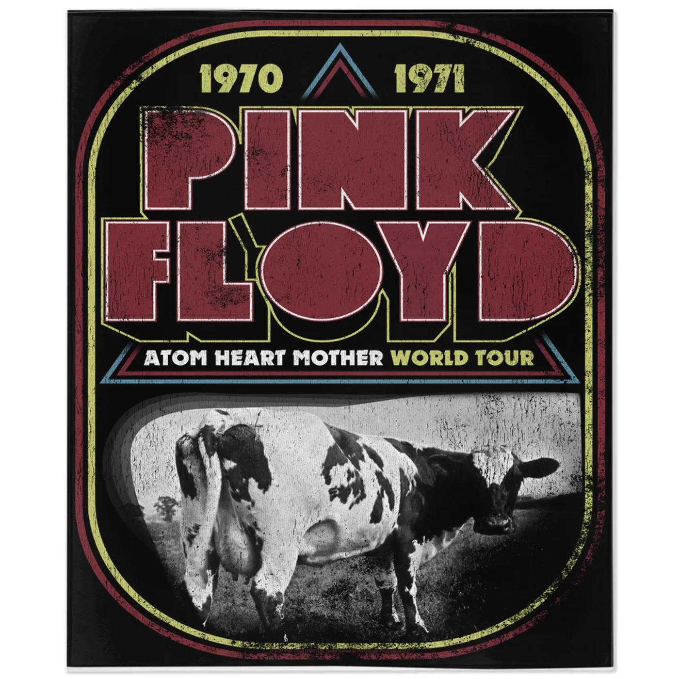 Pink Floyd Minky Blanket | Atom Heart Mother World Tour Design Distressed Pink Floyd Blanket (Merchbar Exclusive)
