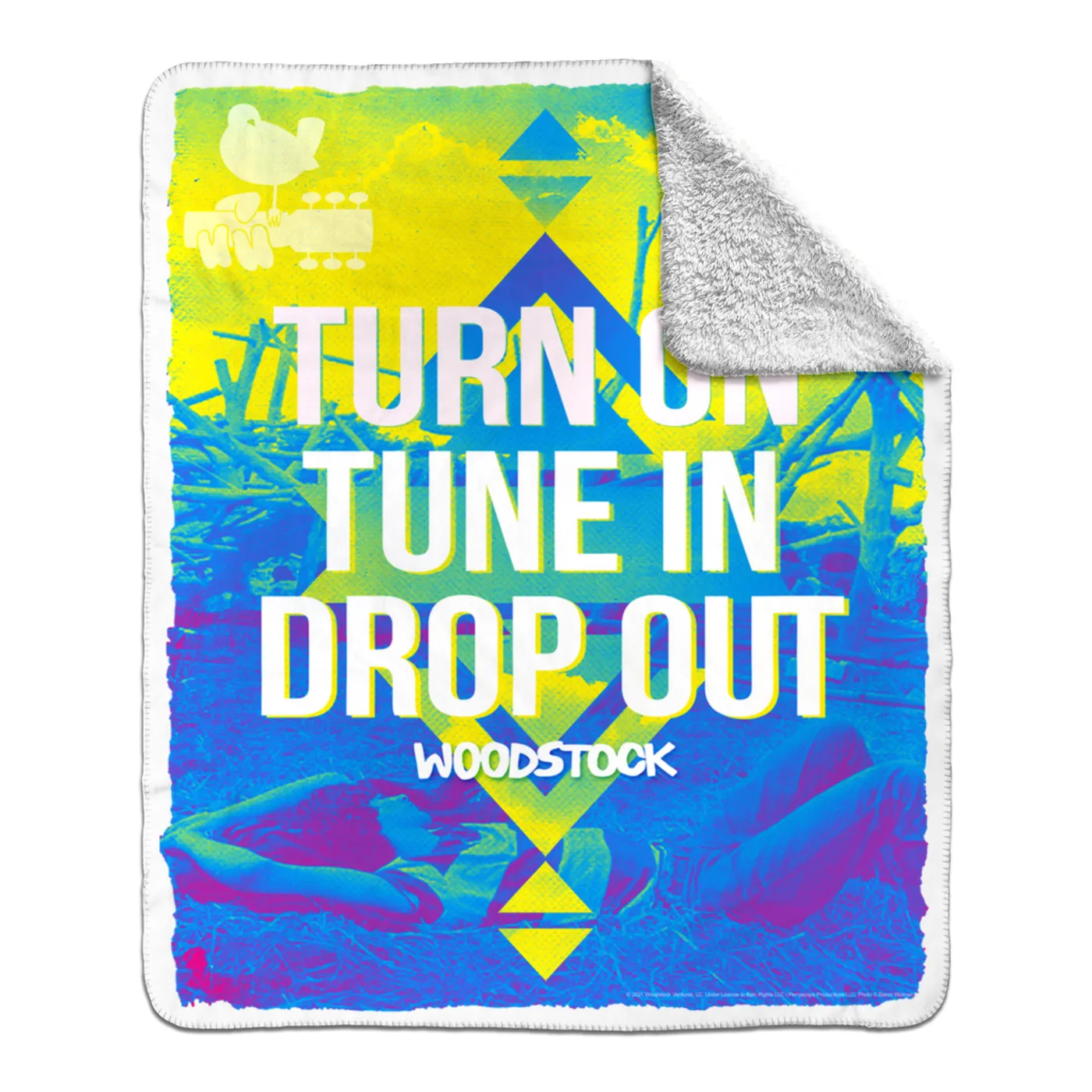 Woodstock Sherpa Blanket | Turn On Tune In Drop Out Design Woodstock Blanket (Merchbar Exclusive)