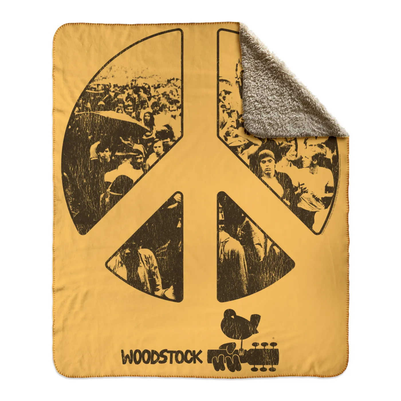 Woodstock Sherpa Blanket | Crowd Photo Peace Sign Woodstock Blanket (Merchbar Exclusive)