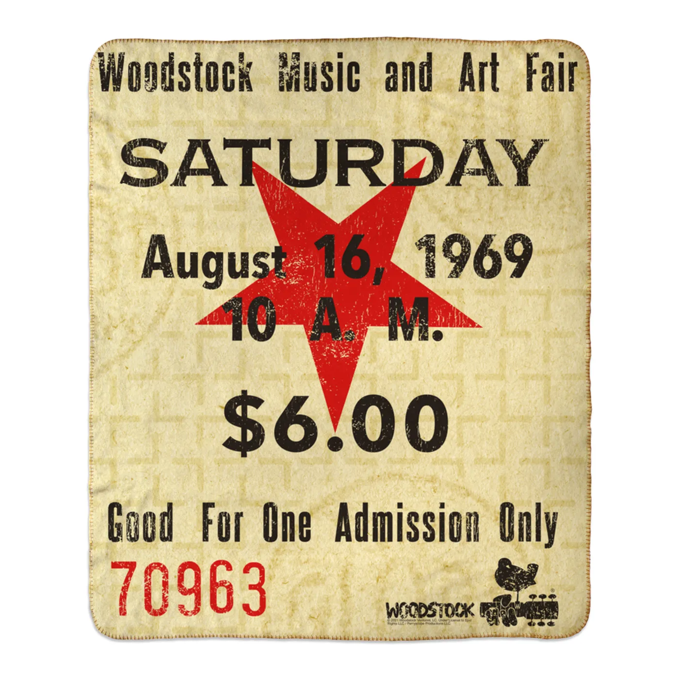 Woodstock Sherpa Blanket | Woodstock Music And Art Fair Ticket Stub Design Woodstock Blanket (Merchbar Exclusive)