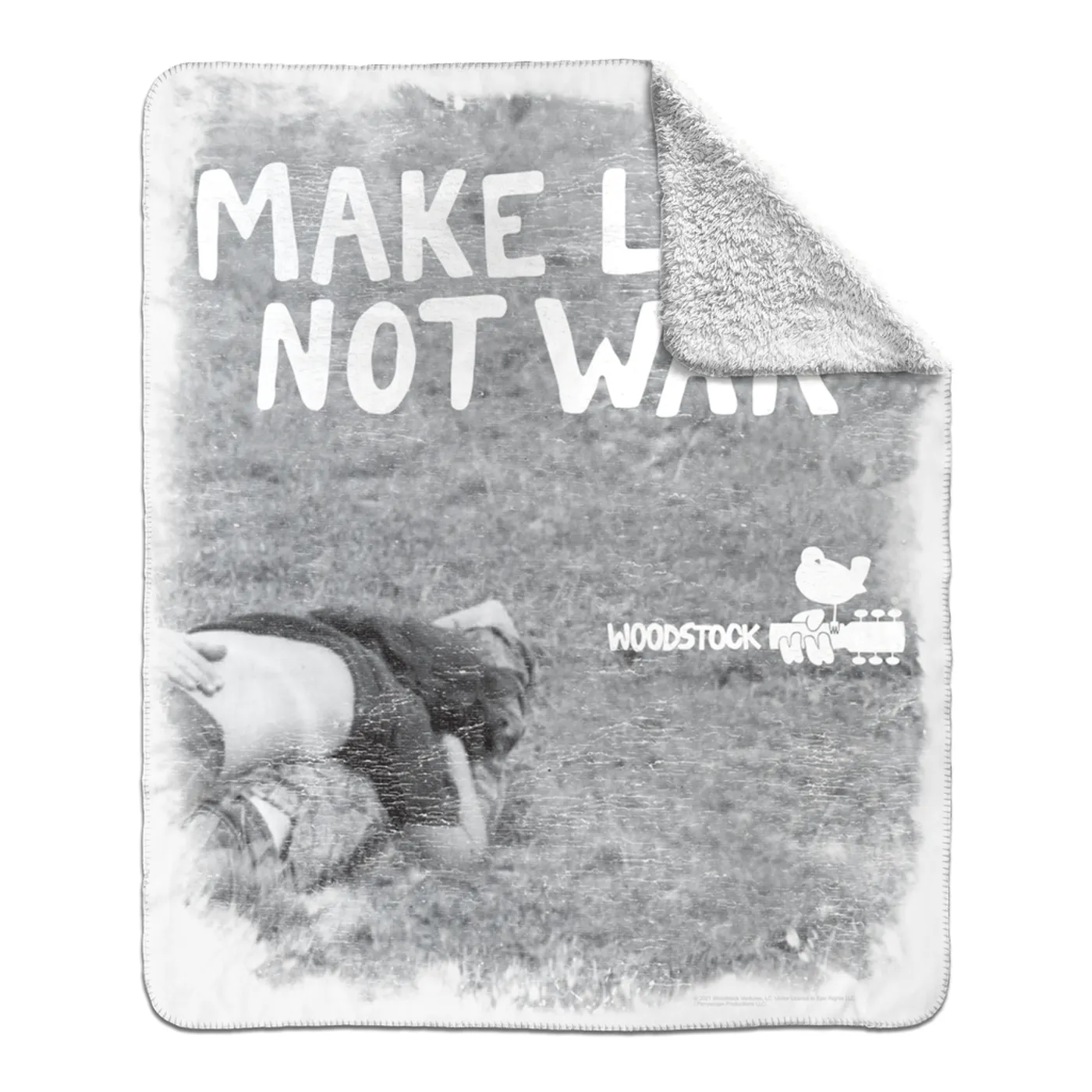 Woodstock Sherpa Blanket | Make Love Not War Famous Image Distressed Woodstock Blanket (Merchbar Exclusive)