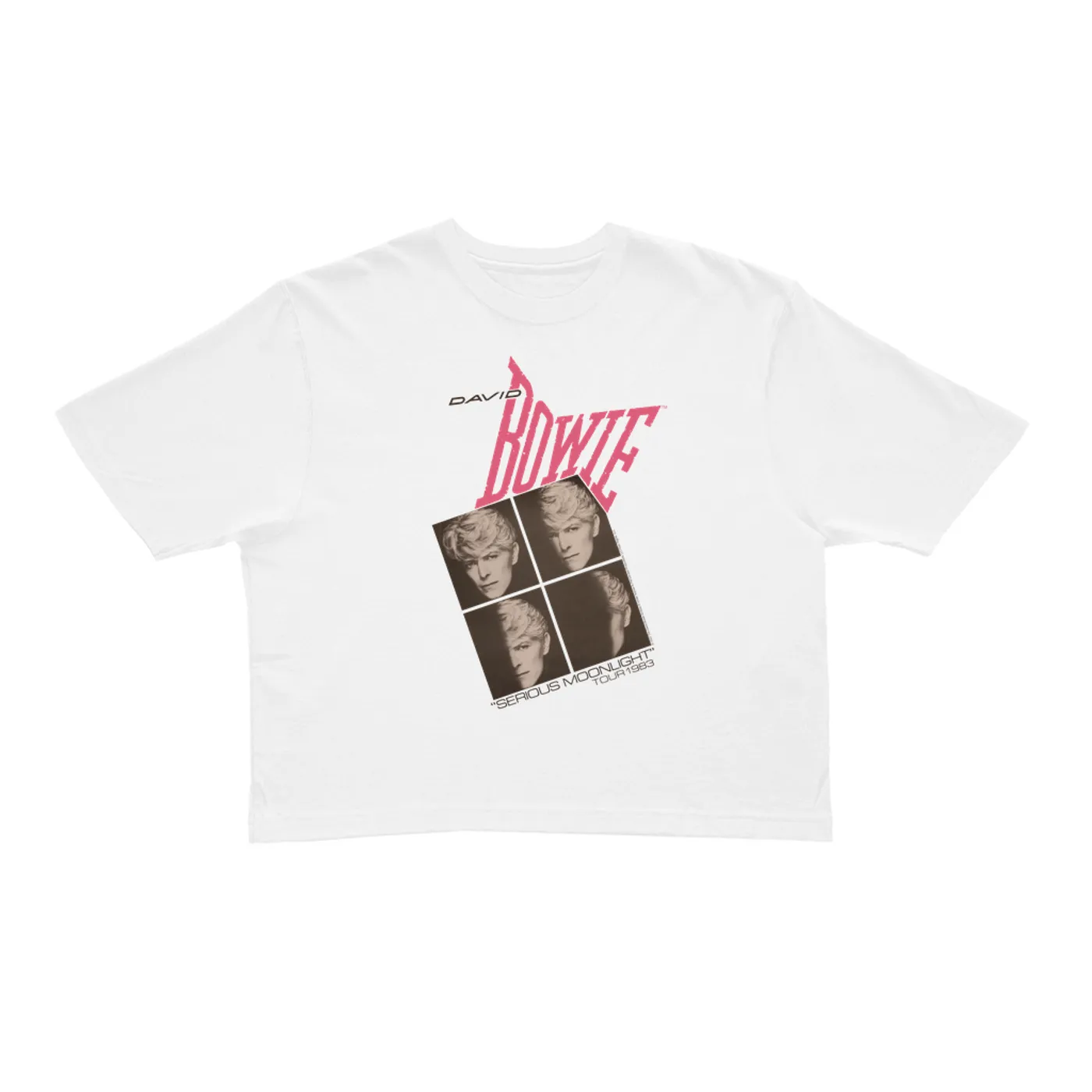 David Bowie Ladies' Crop Tee | Serious Moonlight 1983 Concert Tour Poster Pink David Bowie Crop T-shirt